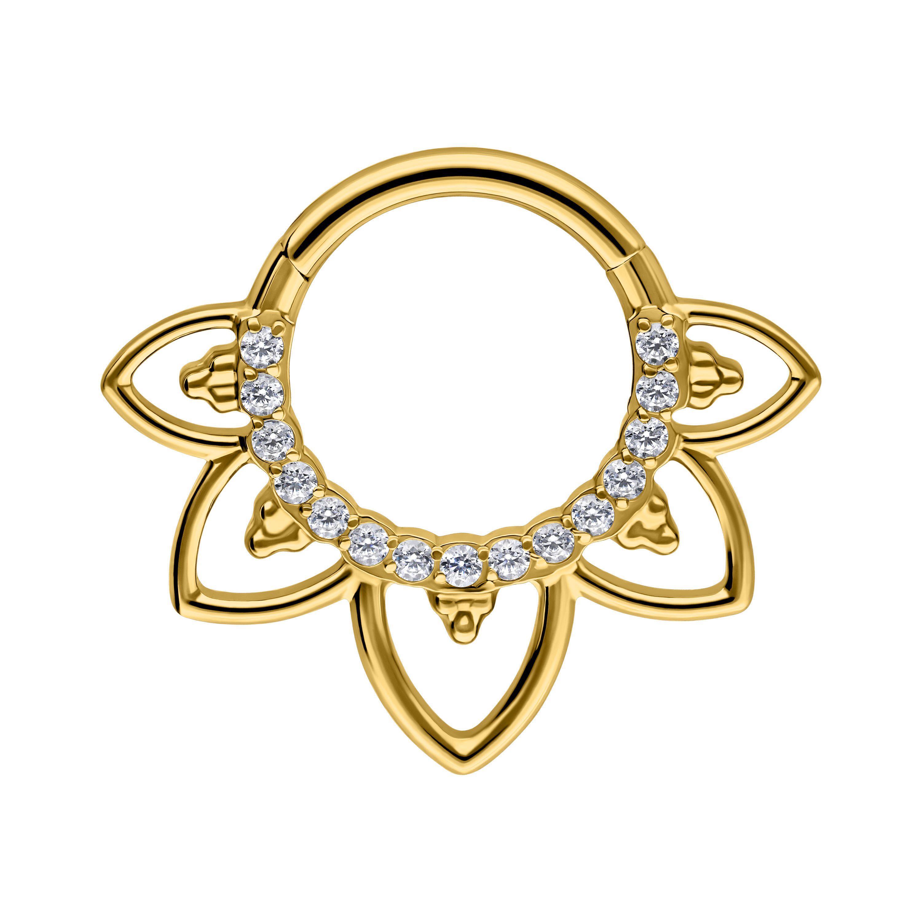 Wildcat Nasenpiercing Oriental Crystal Septum Clicker für Ohr, Nase, 1 Stück, Titan Grad 23 - wasserfest, hautverträglich, Gold-Kristallklar