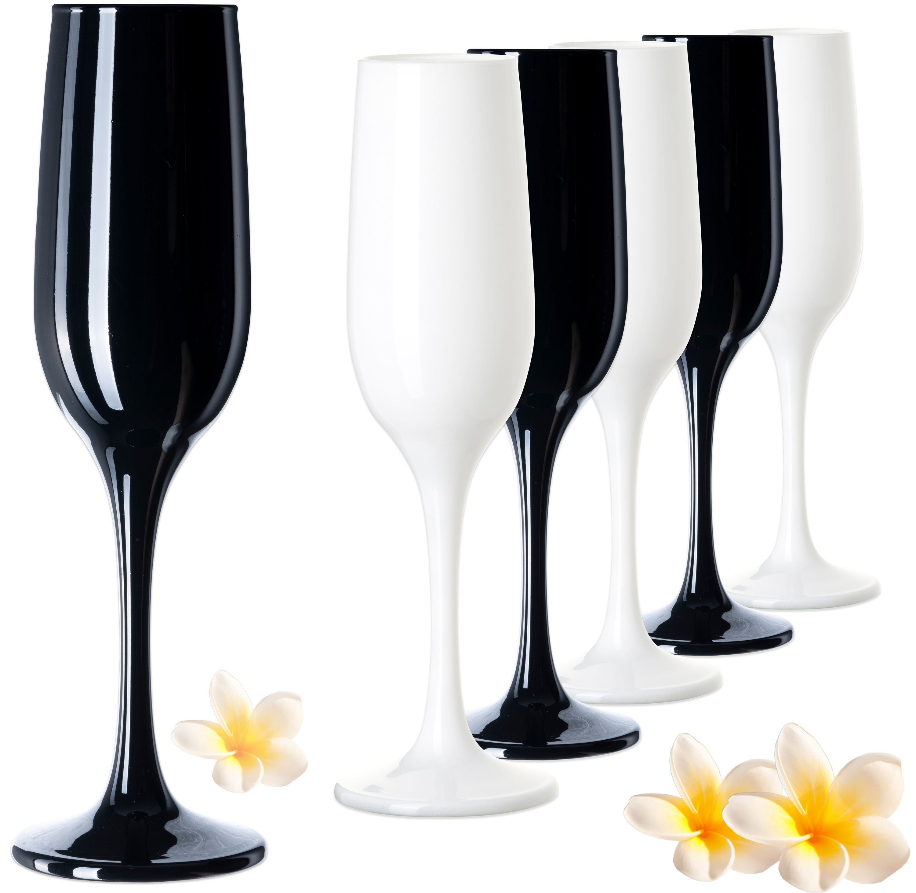 PLATINUX Sektglas Schwarze & Weiße stabile Sektgläser, Glas,  Champagnergläser Set 6 Teilig 210ml Sektflöten Sektkelche Sektglas