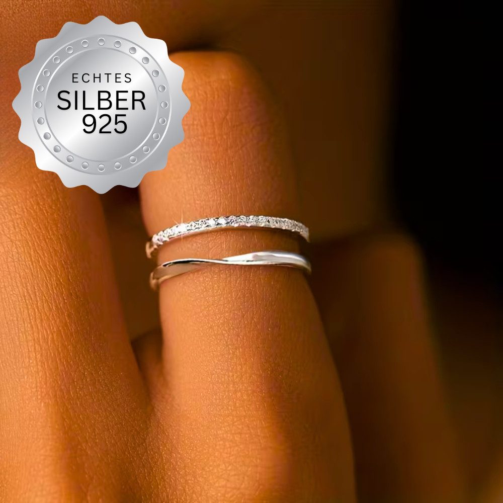 XCOAST Fingerring XCOAST Ring Damen 925 Silber – Infinity Line Unendlichkeitsring (1-tlg., Größe verstellbar), doppellagiges Design, Zirkonia, minimalistisch