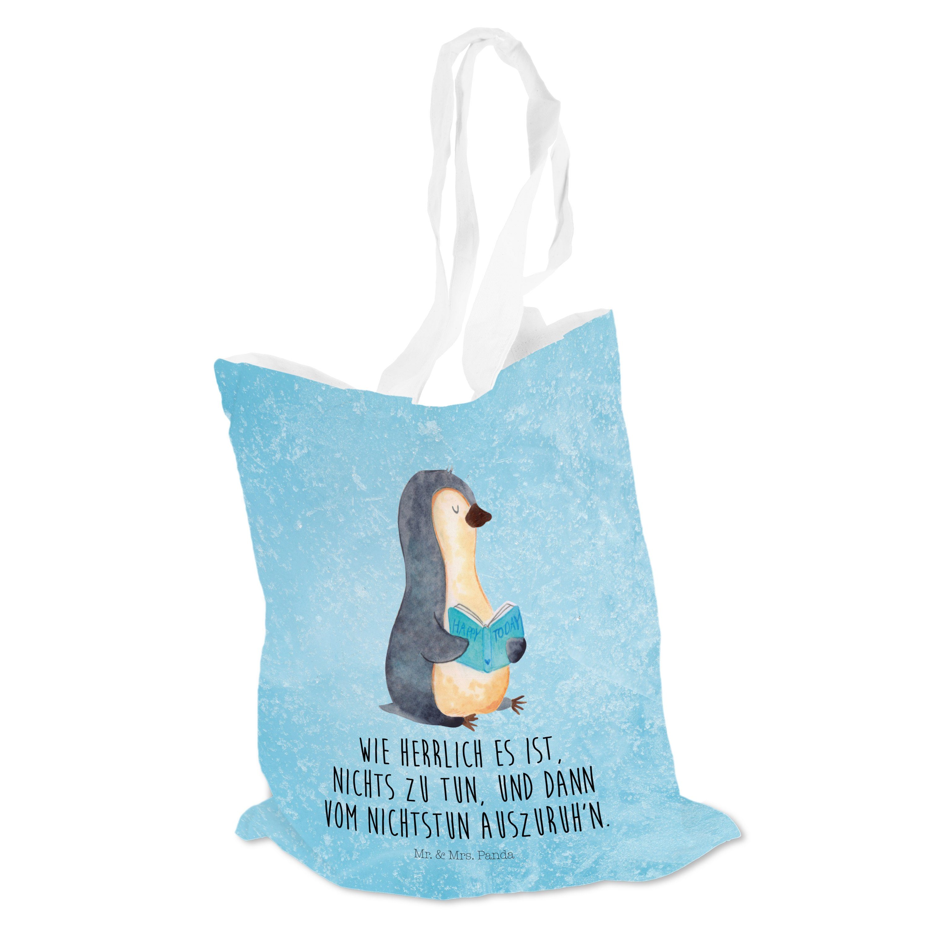 (1-tlg) Faulenzen, Mrs. Pinguin Eisblau Stoffbeutel Panda Tragetasche - Buch - Geschenk, Bücherwurm, Mr. &