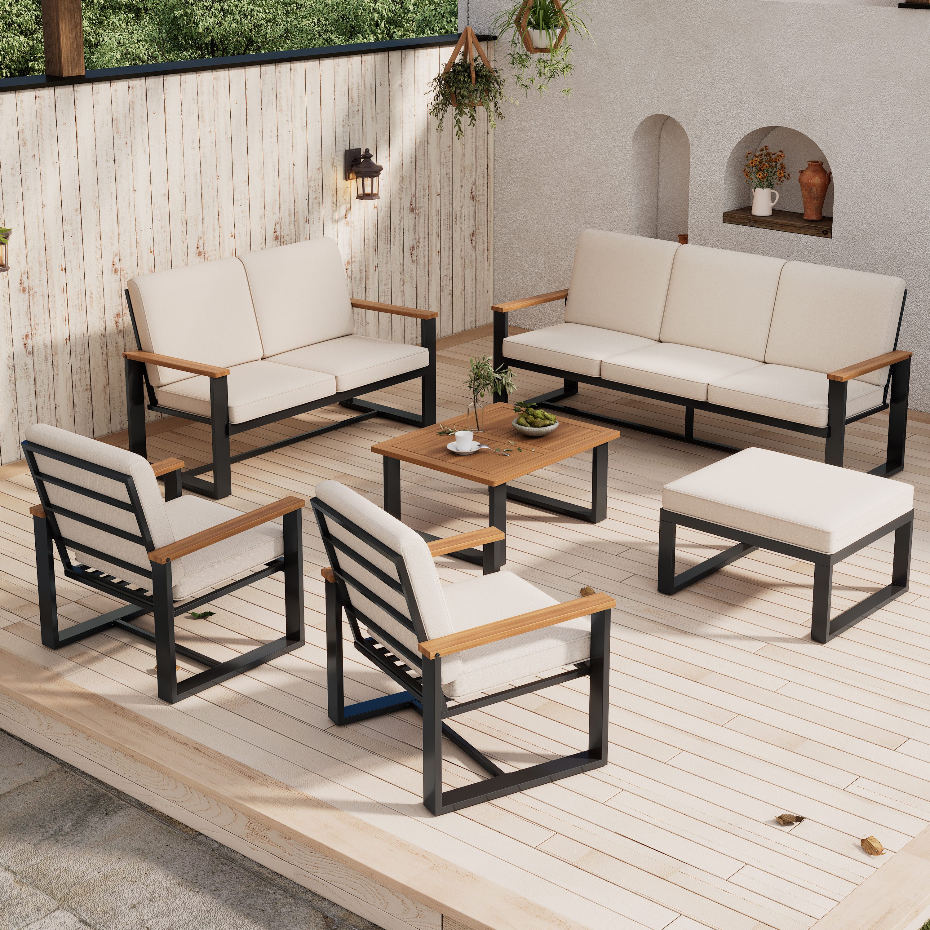 Flieks Gartenlounge-Set, 8-Sitzer Gartenmöbel Balkonset verzinkter Stahl Akazienholz
