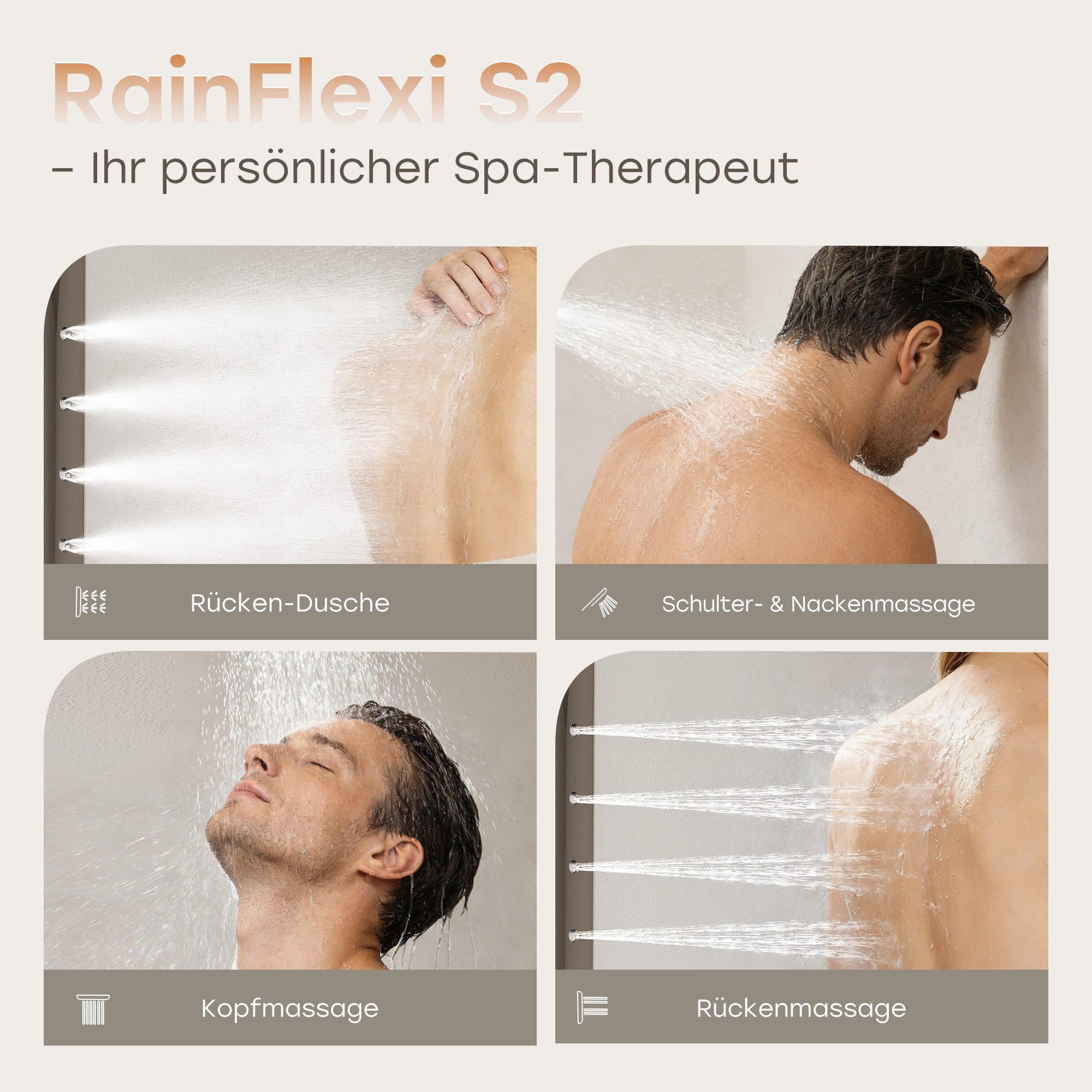 HOROW Duschsystem Brausegarnitur mit Thermostatarmatur und faltbarer Regendusche, 4 Strahlart(en), Regendusche Set, 3 Massage-Modi, Klappbares Duschset, Höhenve – Bild 5 von 5