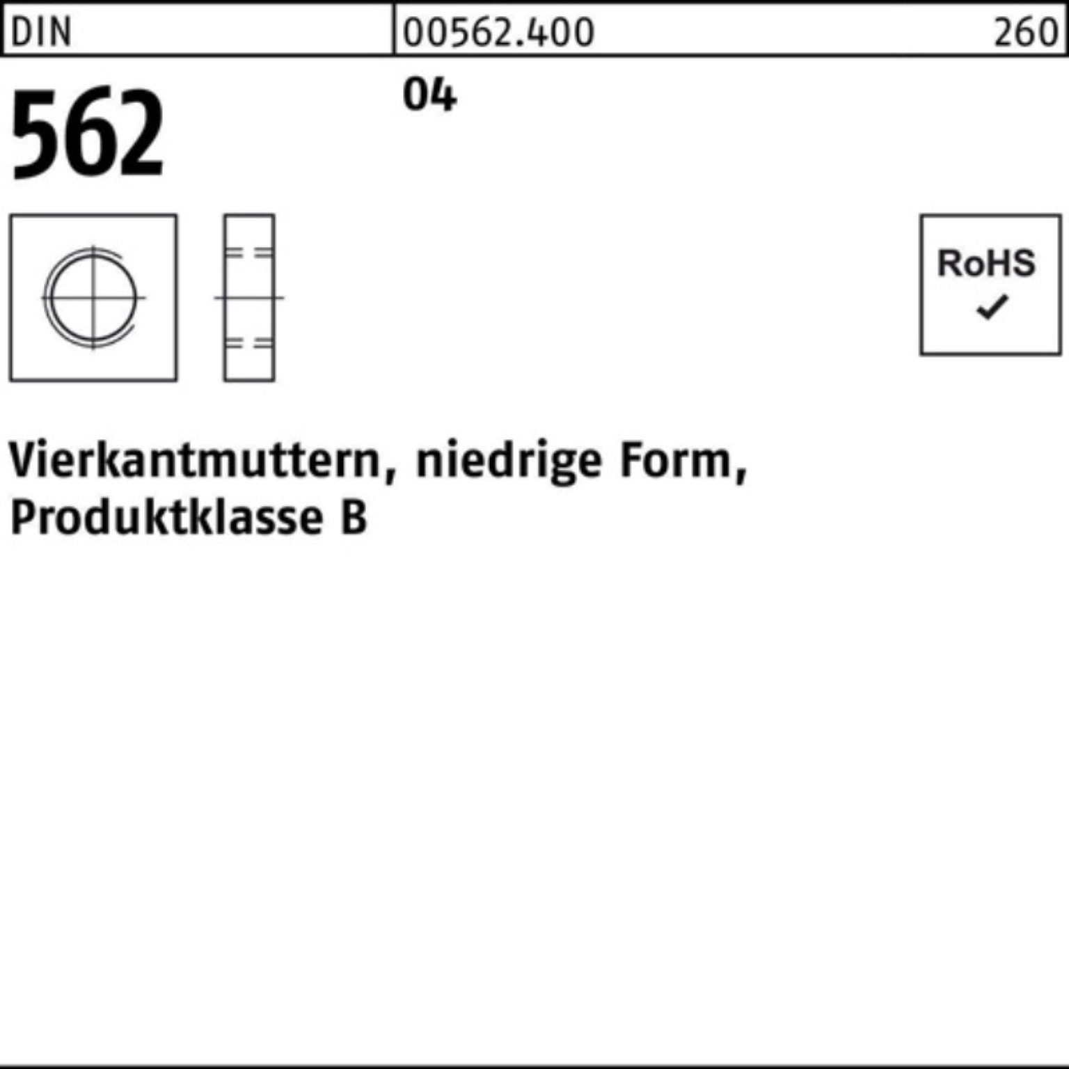 Reyher Muttern 100er Pack Vierkantmutter DIN 562 niedrige FormM8 Automatenstahl 100 S