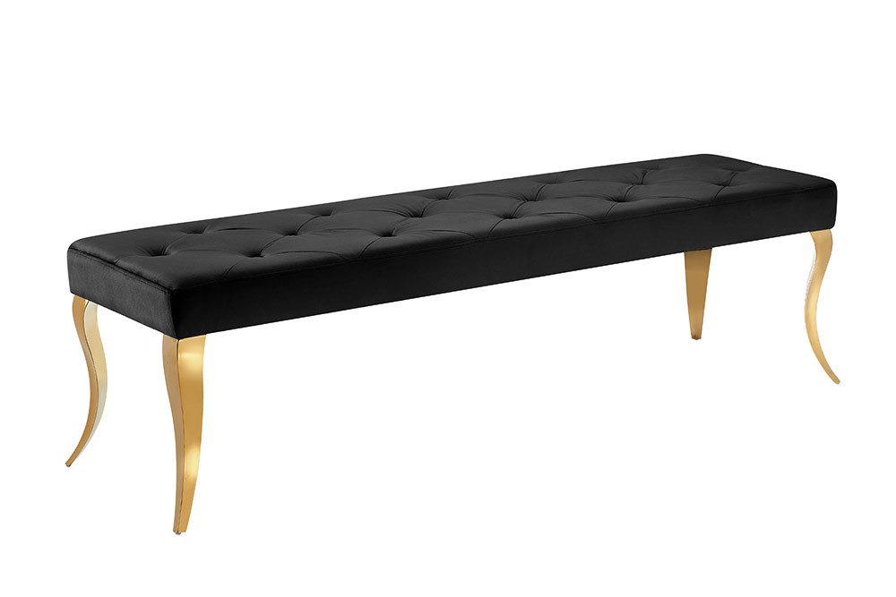 riess-ambiente Sitzbank MODERN BAROCK DELUXE 170cm schwarz/gold - Samt, Edelstahl, gepolstert (Einzelartikel, 1-St), Polsterbank mit Zierknöpfen - ideal für glamouröse Essbereiche & Flure