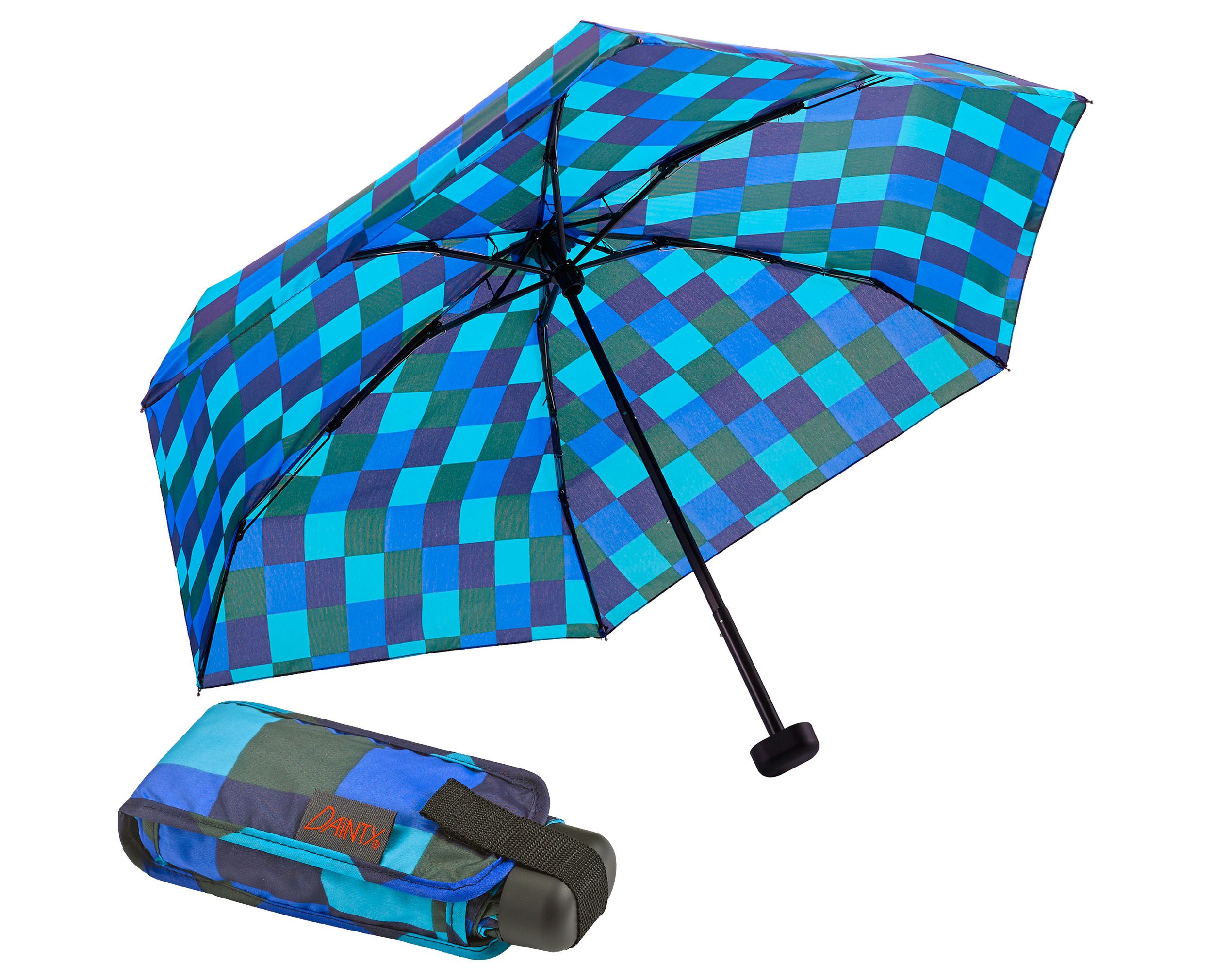 EuroSCHIRM® Taschenregenschirm Dainty, Karo blau grün, günstig online kaufen