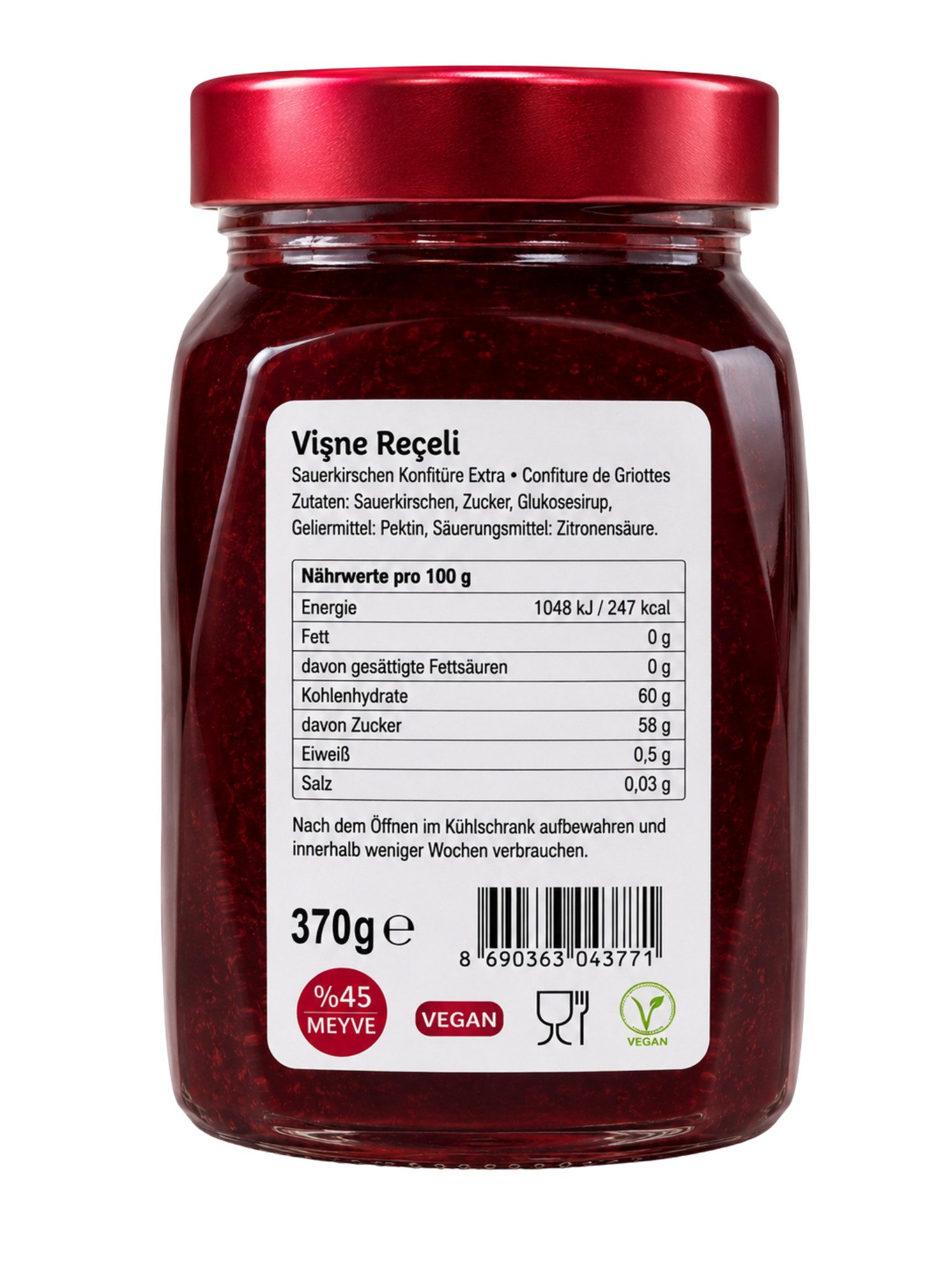 SERA FOOD Saucen Sauerkirsch-Konfitüre Extra 370 g – fruchtiger Brotaufstrich, 1 x 3701 g, 1 St., 45 % Fruchtanteil, Premium Qualität