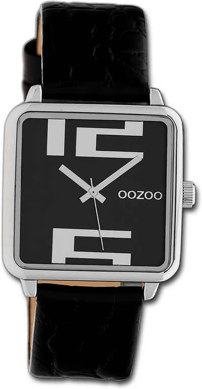 OOZOO Quarzuhr Oozoo Damen Armbanduhr Timepieces, Damenuhr Lederarmband schwarz, quadratisch, extra groß (ca. 30x30mm)