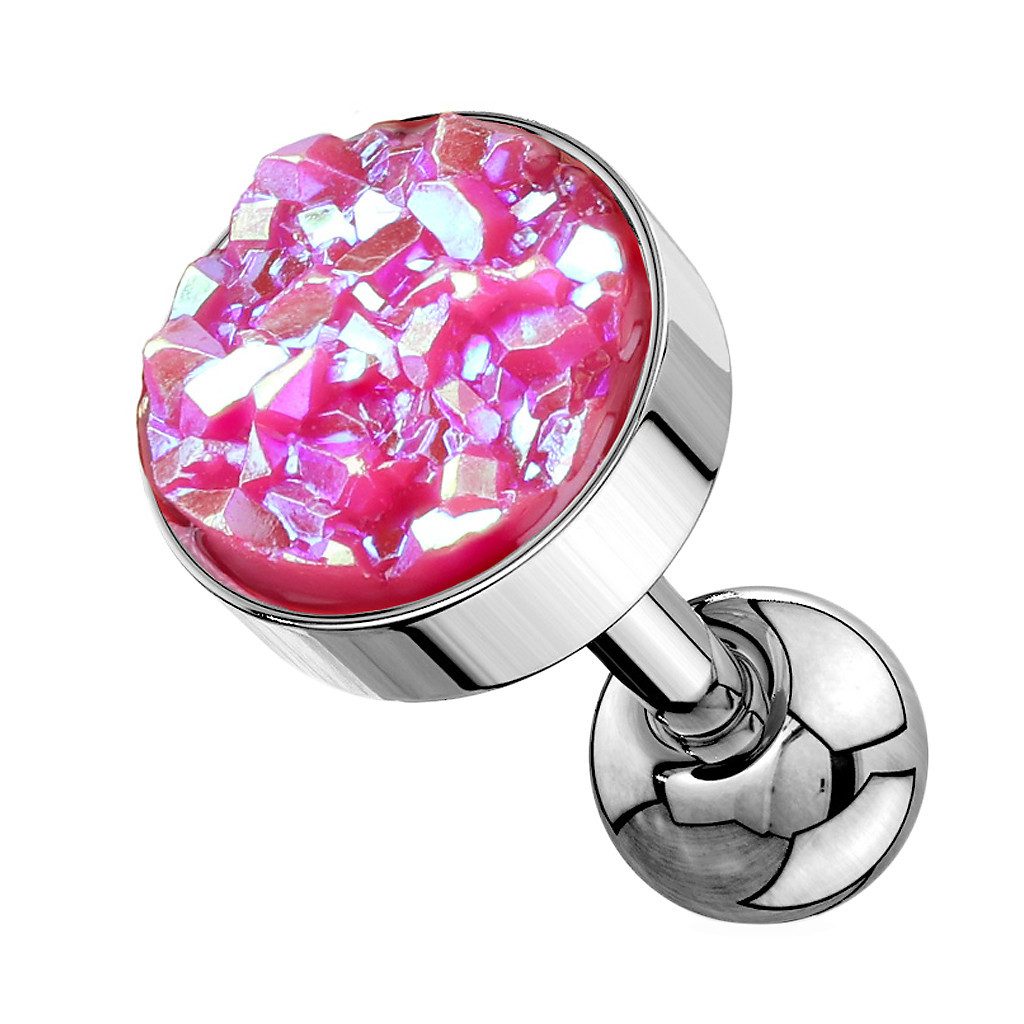 Taffstyle Piercing-Set Tragus Piercing Stab Druzy Kristall Glitzer Quarz Silber Pink (Daith Conch Orbital Snug Ohrring Piercing), Ohr Knorpel Ohrpiercing Cartilage Knorpel Ohr Tragus Helix Rook Lobe