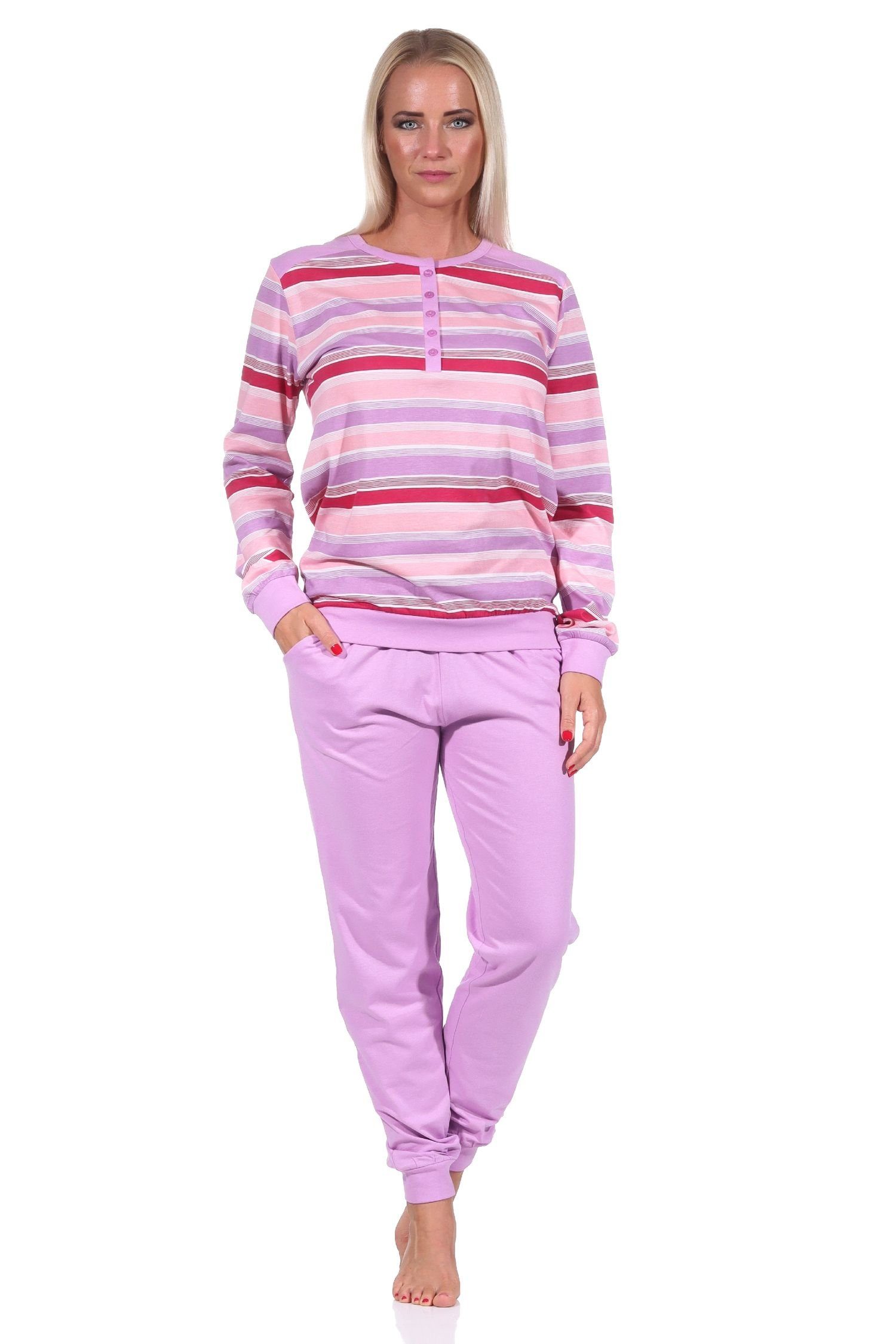 Diese Woche im Angebot Normann Pyjama mit auch Damen in Schlafanzug Bündchen, Top Übergröße - geringeltes