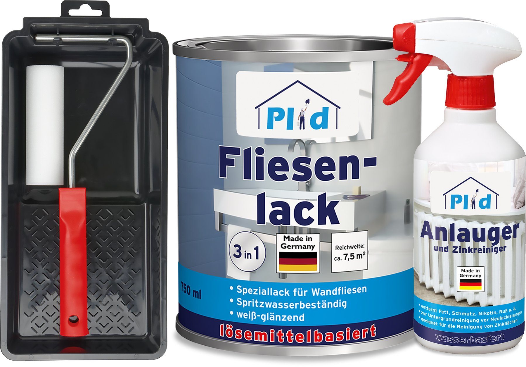 plid Fliesenlack Premium Fliesenlack Fliesen Lack Fliesenfarbe Anlauger Lackierset, schnelltrocknend, spritzwasserbeständig, verarbeitungsfertig Lichtgrau - Glänzend