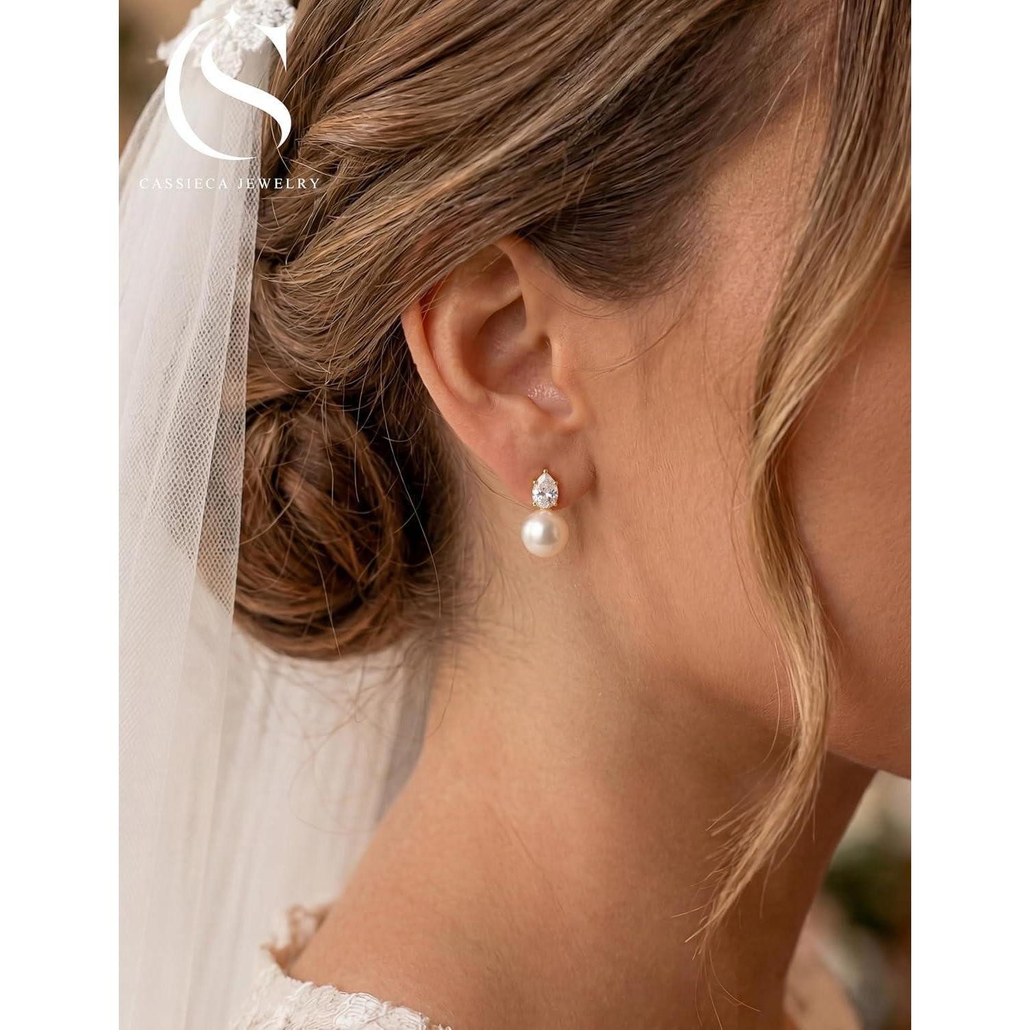 LuxusKollektion Ohrclip-Set Ohrclips Damen Gold Perlen Zirkonia ohne Ohrlöcher – Bild 5 von 5