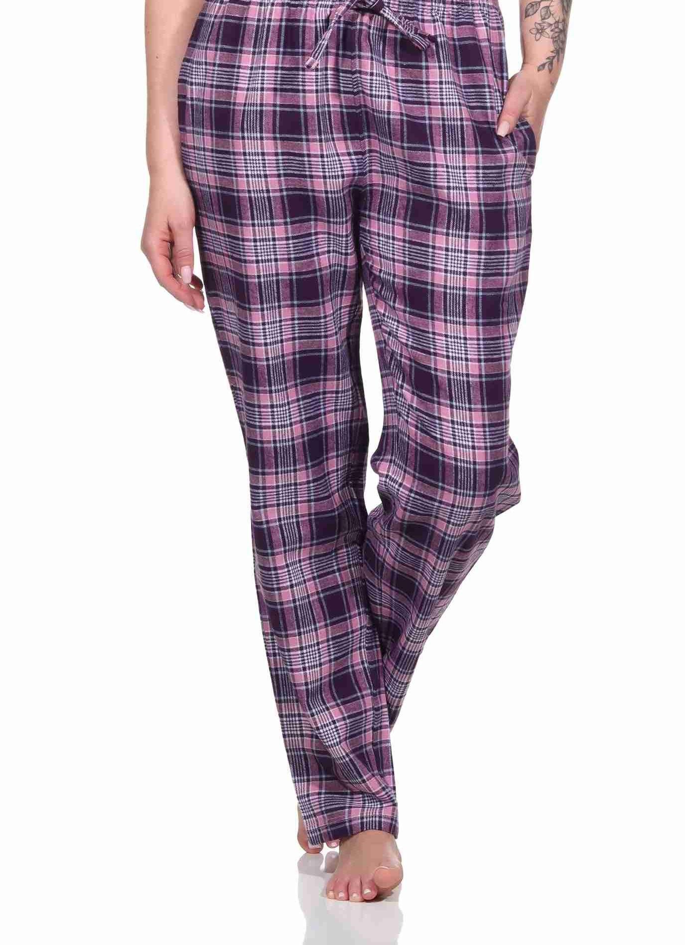 Normann Pyjama Dame Flanell Schlafanzug Hose kariert aus Baumwolle ideal zum relaxen – Bild 2 von 4
