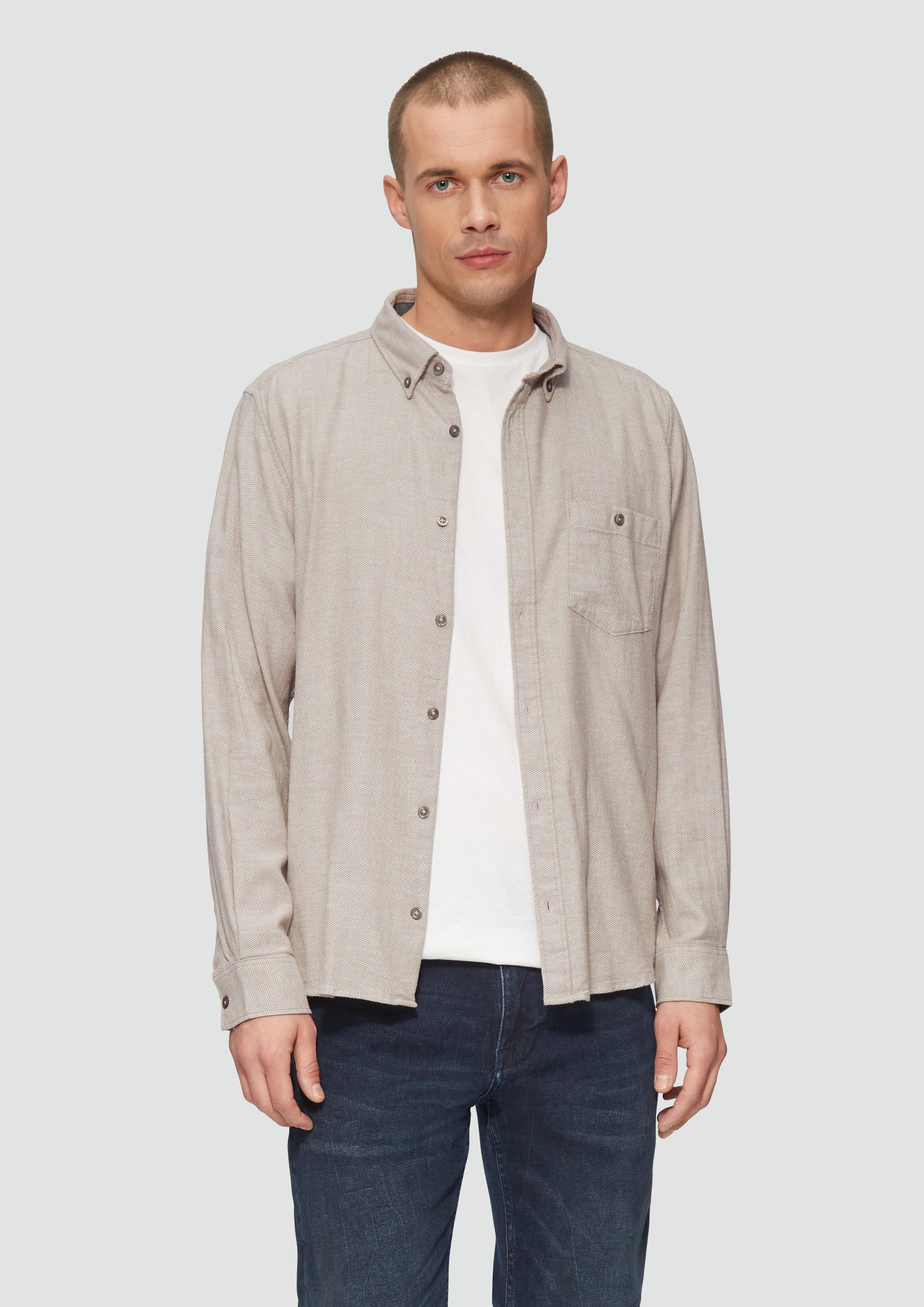 Langarmhemd Regular Fit: Strukturiertes Hemd mit Button-Down-Kragen
