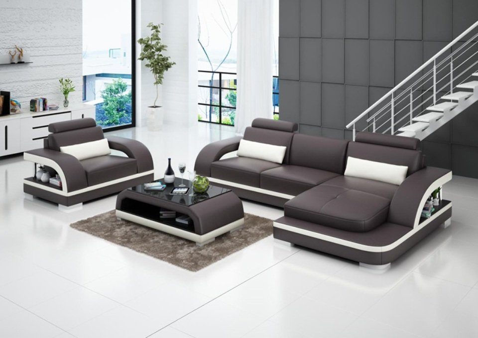 Garnitur Wohnlandschaft Ledersofa Ecksofa, Couch Sofa Modern Ecksofa JVmoebel + 1Sitzer