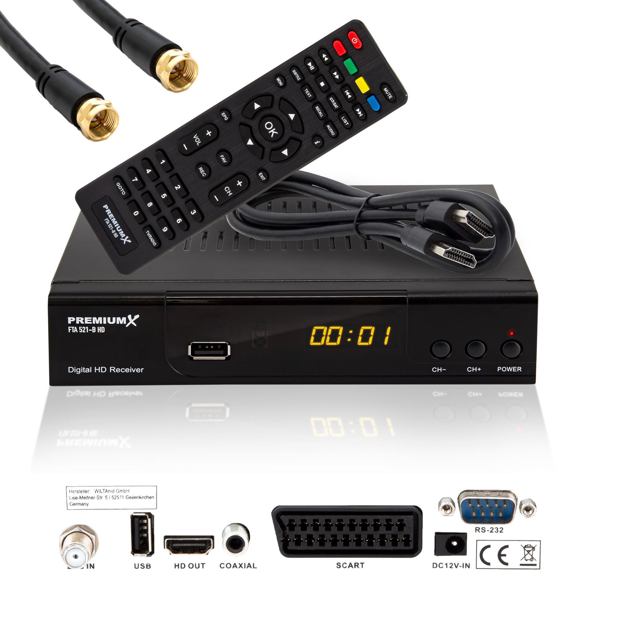 PremiumX HD 521 B FTA Digital SAT Receiver DVB-S2 FullHD HDMI SCART USB SAT-Receiver