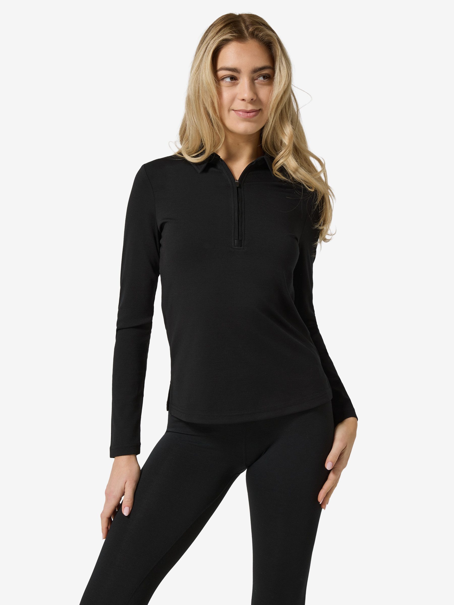 SUPER.NATURAL Poloshirt für Damen, Merino W LUX ZIP POLO LS bietet luxeriöse Optik und Komfort