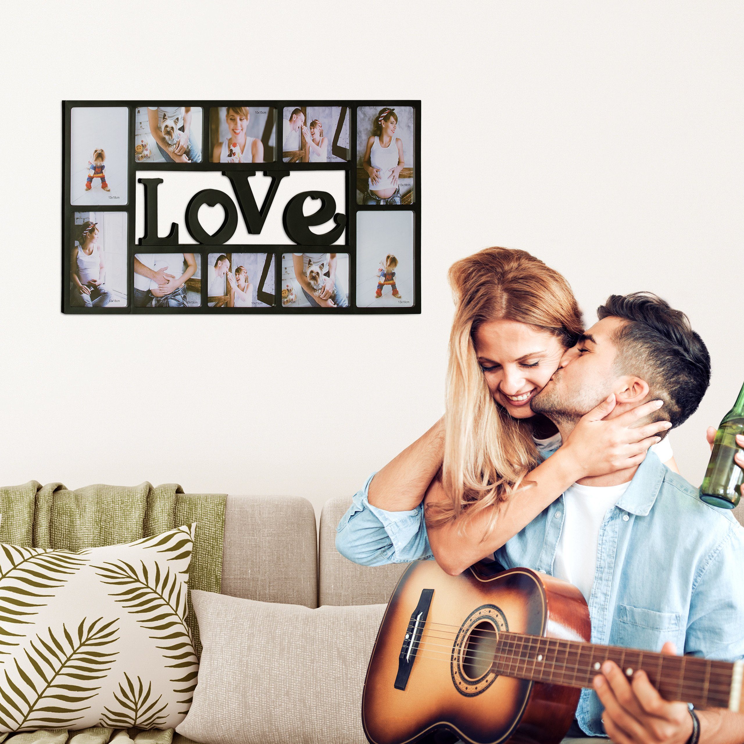 relaxdays Collagerahmen Bilderrahmen LOVE für 10 Fotos, schwarz günstig online kaufen