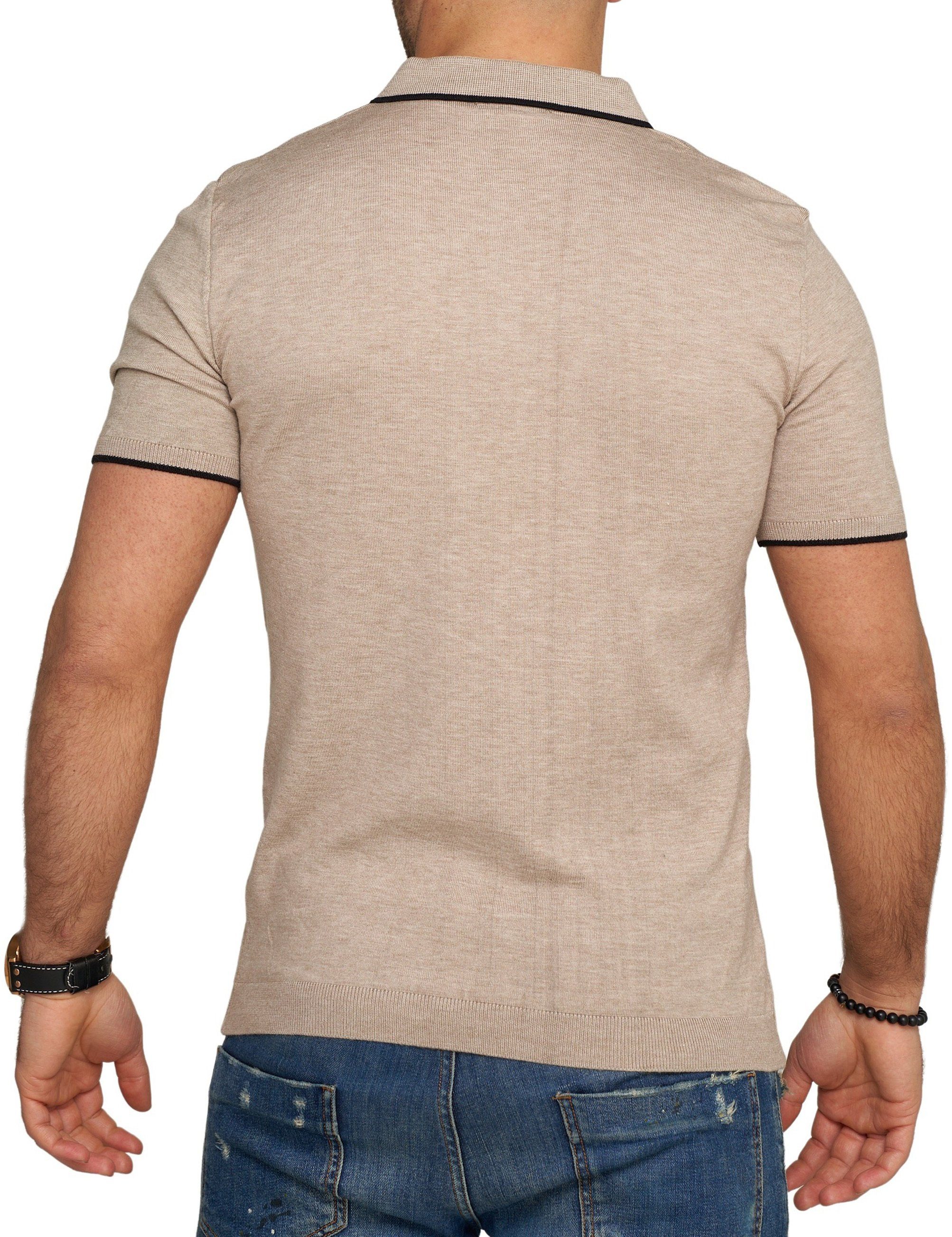CARISMA Poloshirt CRRONDA Strick Kurzarm T-Shirt Stripe Polo Beige