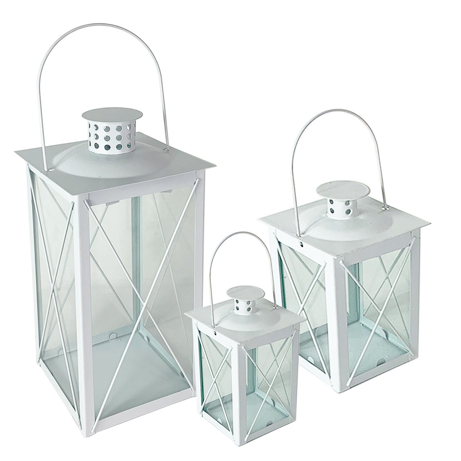 Mojawo Laterne 3'er Laternen Set Windlicht Gartenlaterne Weiß Metall mit Gr günstig online kaufen