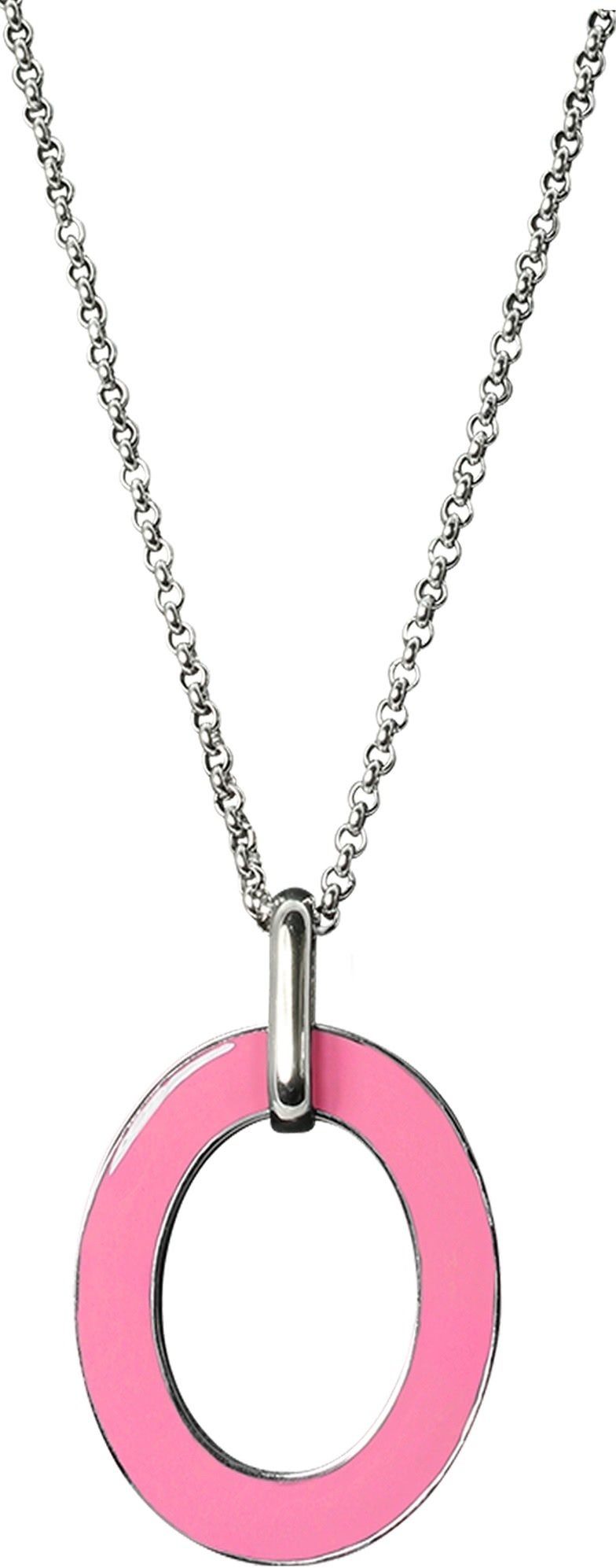Amello Edelstahlkette Amello Oval Halskette rosa weiß (Halskette), Damen-Halskette (Oval) ca. 80cm + 4cm Verlängerung, Edelstahl (Stainle