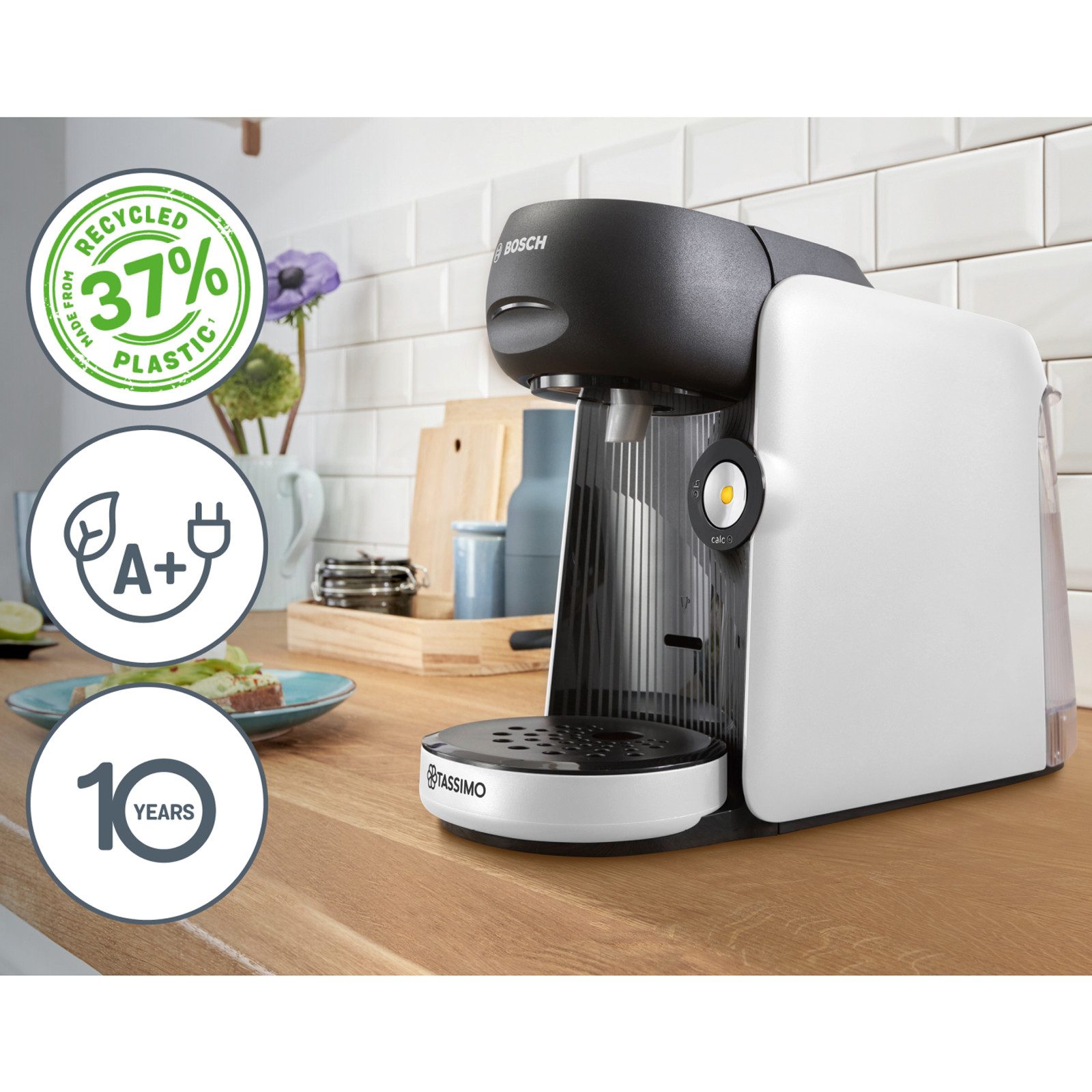 BOSCH Kapselmaschine TAS1640, Kompatibel mit über 70 Getränken, Automatische Barcode-Erkennung
