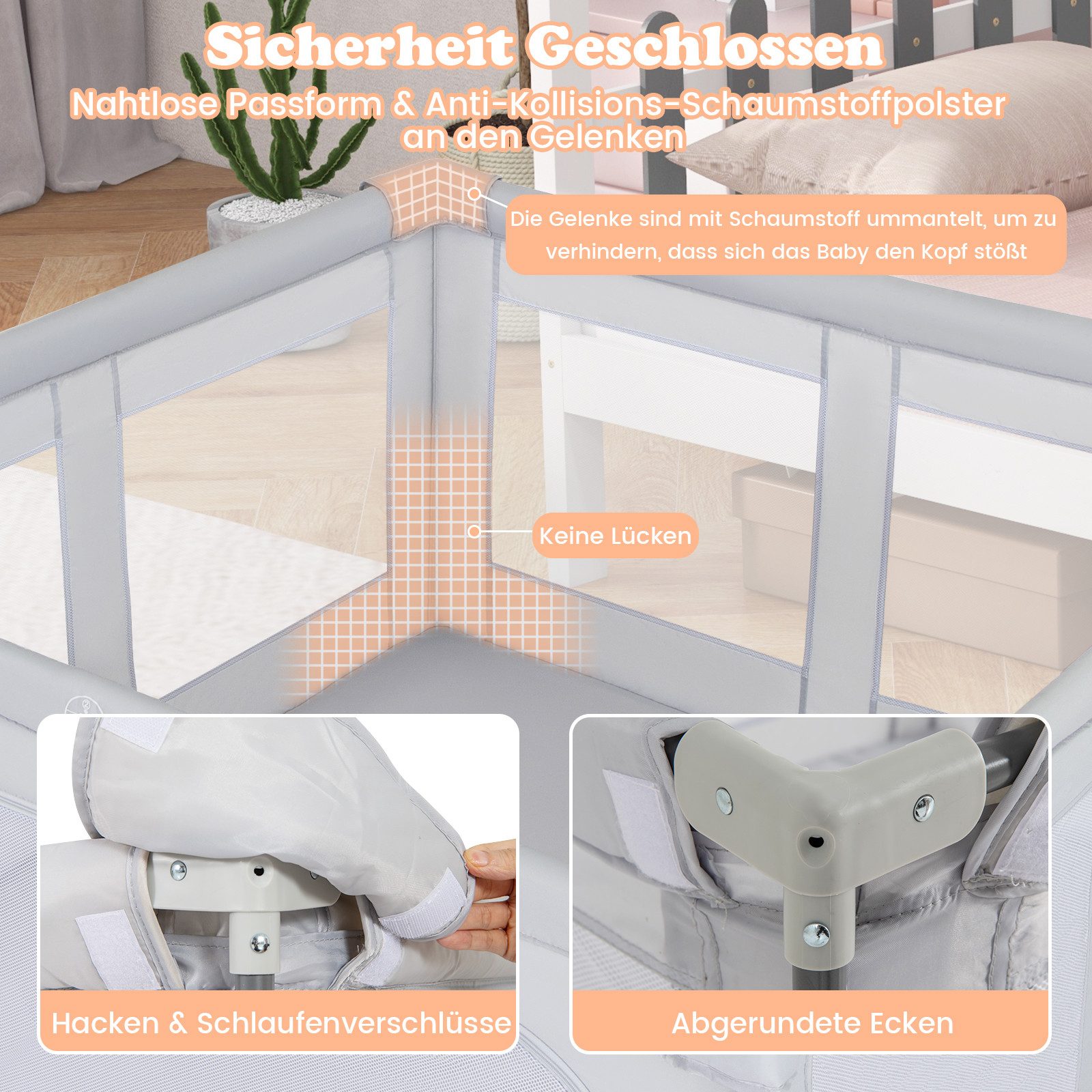 COSTWAY Laufstall faltbar, 127*127cm, mit 50 Bälle & Tragetasche, für Baby