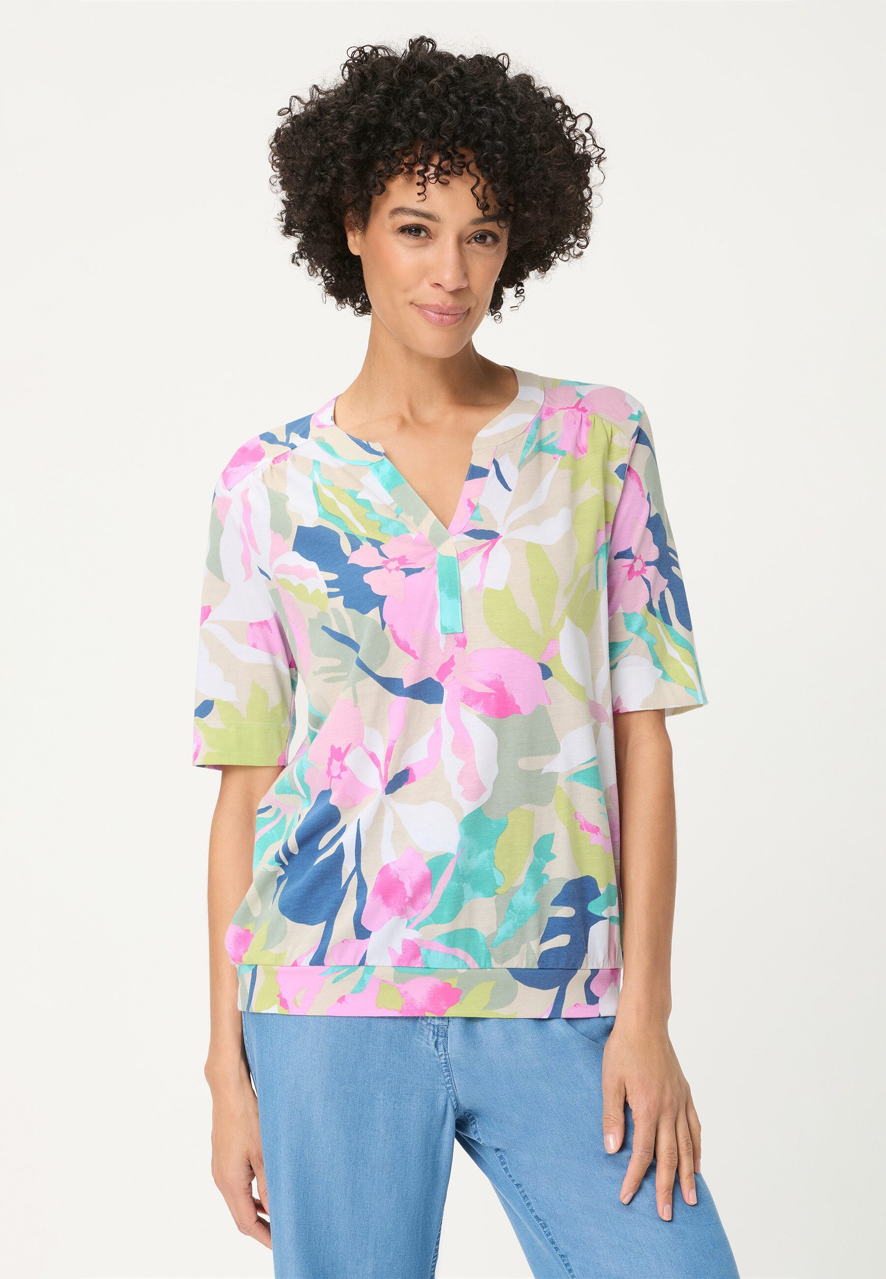 Olsen Tunikashirt Shirt mit Allover-Dessin und Tunikaausschnitt