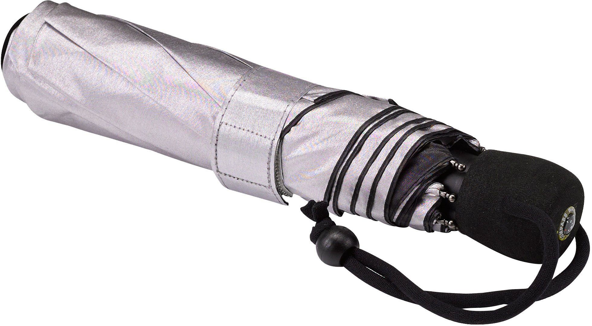 mit UV-Lichtschutzfaktor EuroSCHIRM® trek, 50+ Kompass integriertem light Taschenregenschirm und silber,