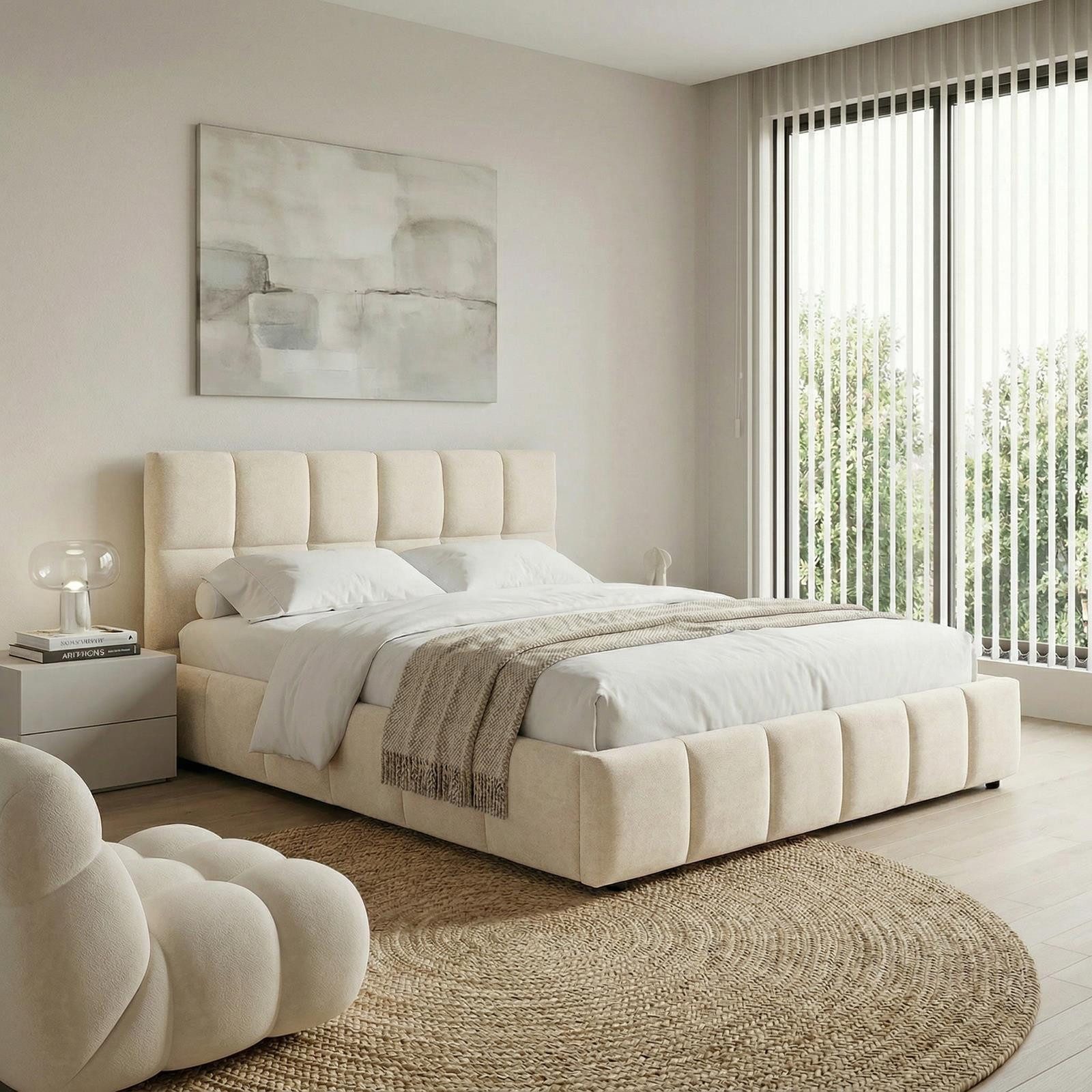 IDIMEX Polsterbett EMILIA, 140x200 cm mit Lattenrost und gepolsterter Steppung Webstoff Cremeweiß