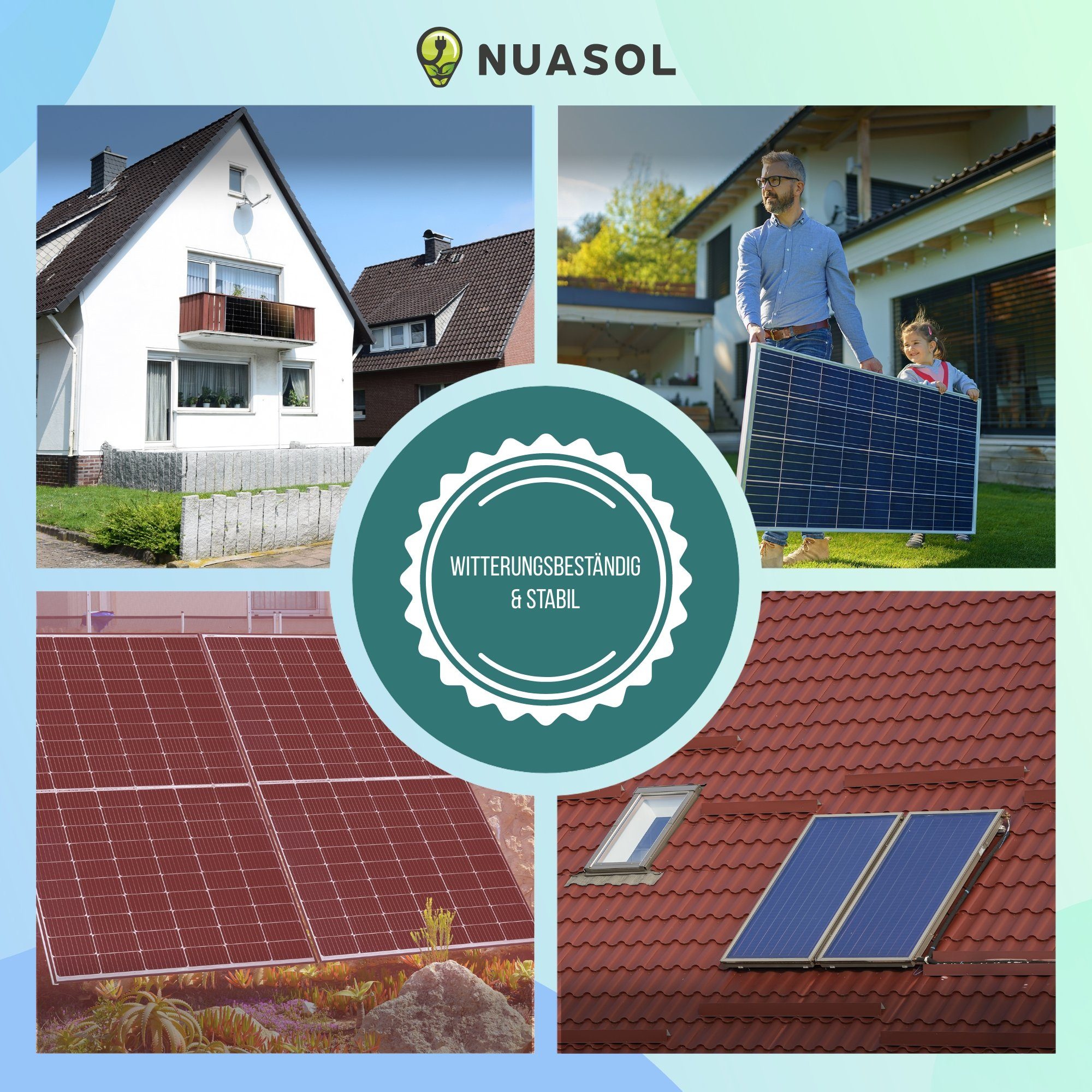 NuaSol Solarmodul-Halterung für Panel Aufständerung 72 cm - 1180 cm Flachdach PV 2er Set