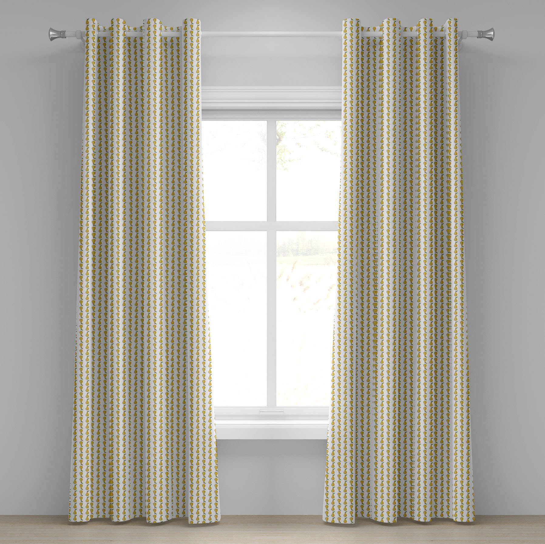 Gardine Dekorative 2-Panel-Fenstervorhänge für Schlafzimmer Wohnzimmer, Abakuhaus, Birne Karikatur-Frucht-Muster