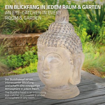 ECD Germany Dekofigur Buddha Figur Kopf Statue Skulptur Dekofigur Feng Shui Kunststeinfigur, Beige/Grau 55cm Kunststein Polyresin für Haus und Garten