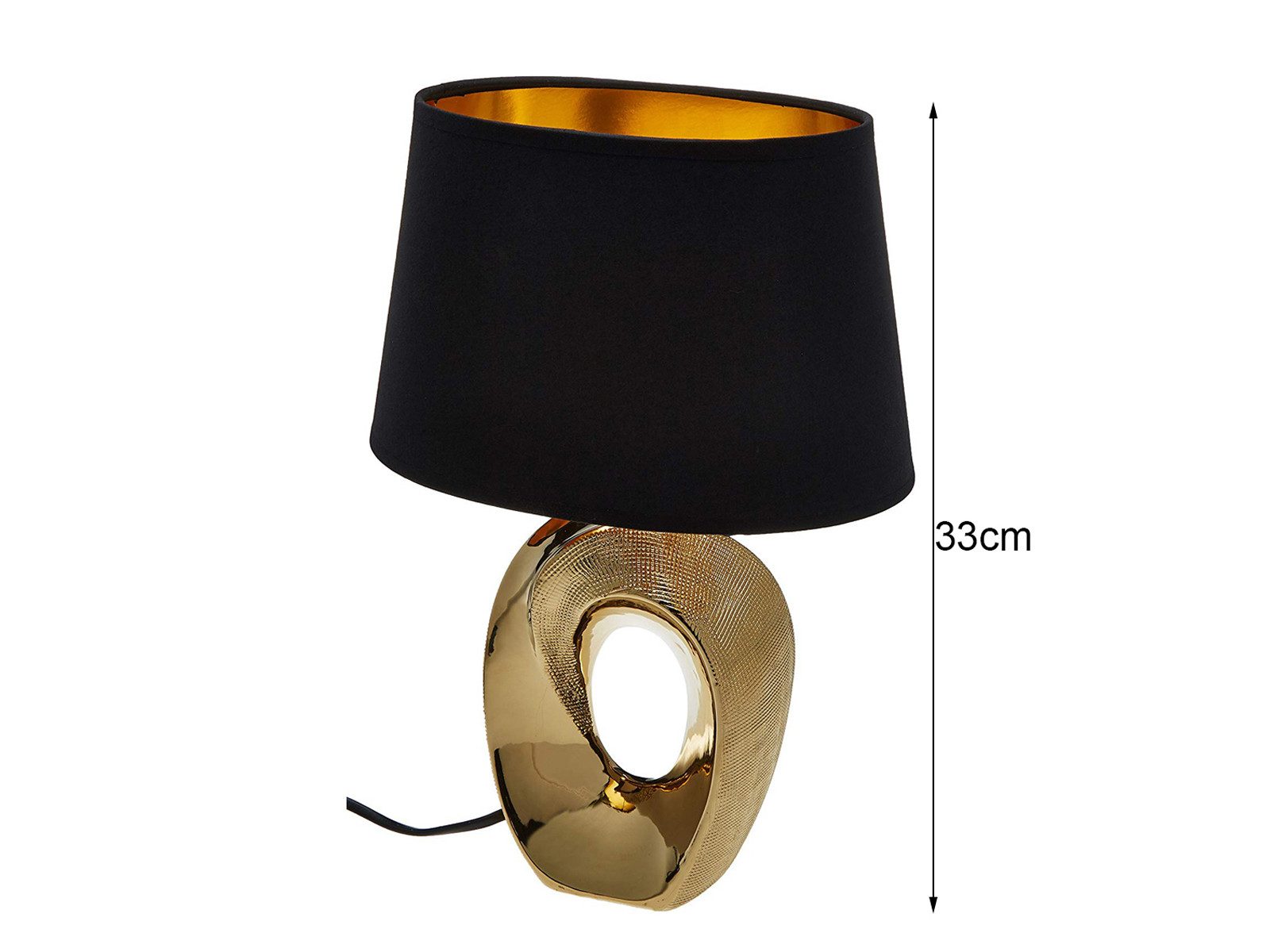 Reality Leuchten LED Tischleuchte mit Keramik Fuß & Stoffschirm, Höhe 33cm, dimmbar, LED wechselbar, Warmweiß, ausgefallene Nacht-Tischlampe mit E14 LED – Bild 4 von 5
