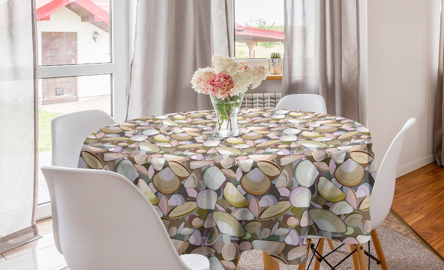 Abakuhaus Tischdecke Kreis Tischdecke Abdeckung für Esszimmer Küche Dekoration, Schnecke Bunte Sea Shells Tropical
