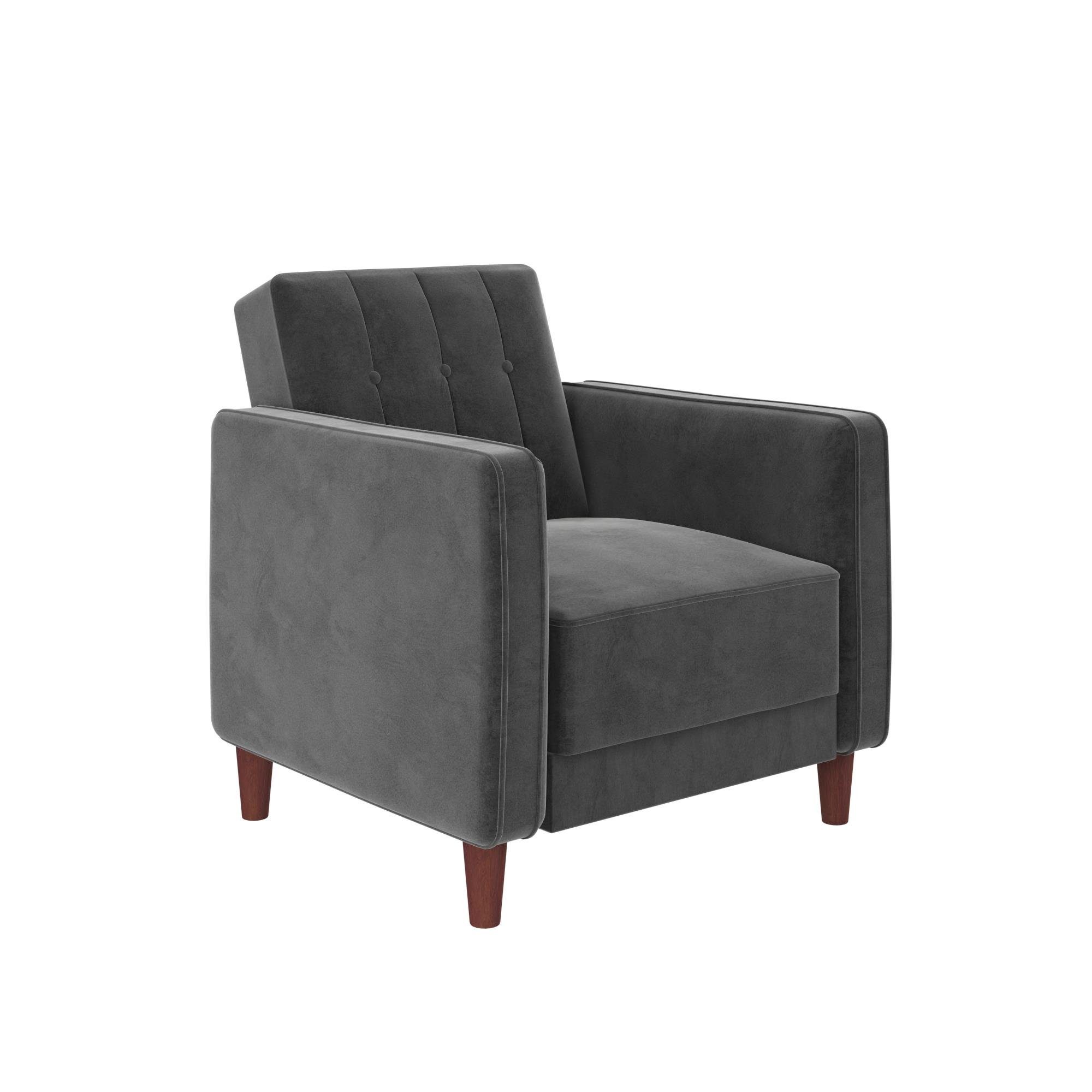 loft24 Sessel Pin (1-St), Armlehnsessel, Polsersessel, Samtbezug mit Knopfheftung, grau