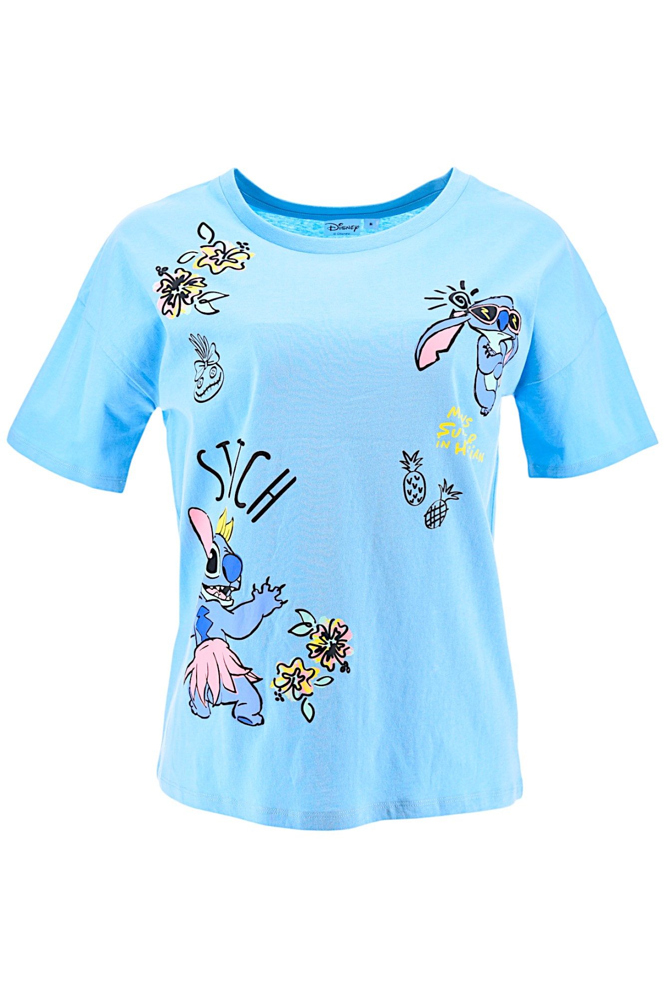 Lilo & Stitch T-Shirt Stitch means Summer in Hawaiian Damen Jersey Kurzarmshirt aus Baumwolle Gr. S - XL