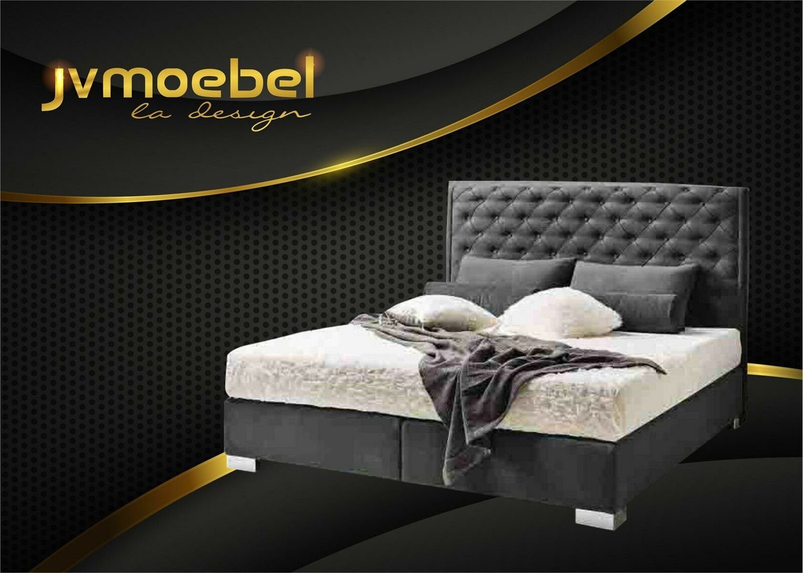 JVmoebel Bett, Chesterfield Boxspring Bett Textil Schlafzimmer Möbel Moderne Schwarz