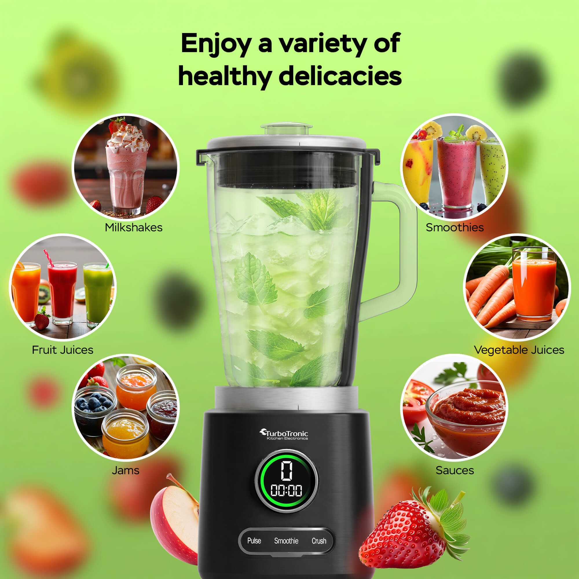 TurboTronic by Z-Line Standmixer Glas Edelstahl 2100 Watt Smoothie Maker Ice Crusher Profi Mixer 2,0L, 2100 W, Maker Ice Crush Funktion Milchshaker Blender Glas BPA FREI