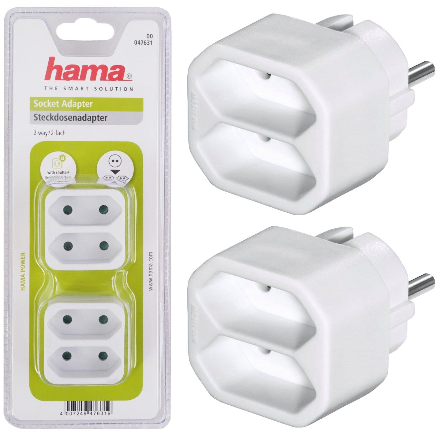 Hama 2x Multi-Stecker 2-Fach Mehrfachstecker Weiß Mehrfachsteckdose (Berührungsschutz), Mehrfachsteckdose 2x Euro-Kupplung Kombi-Adapter Steckdose T-Verteiler