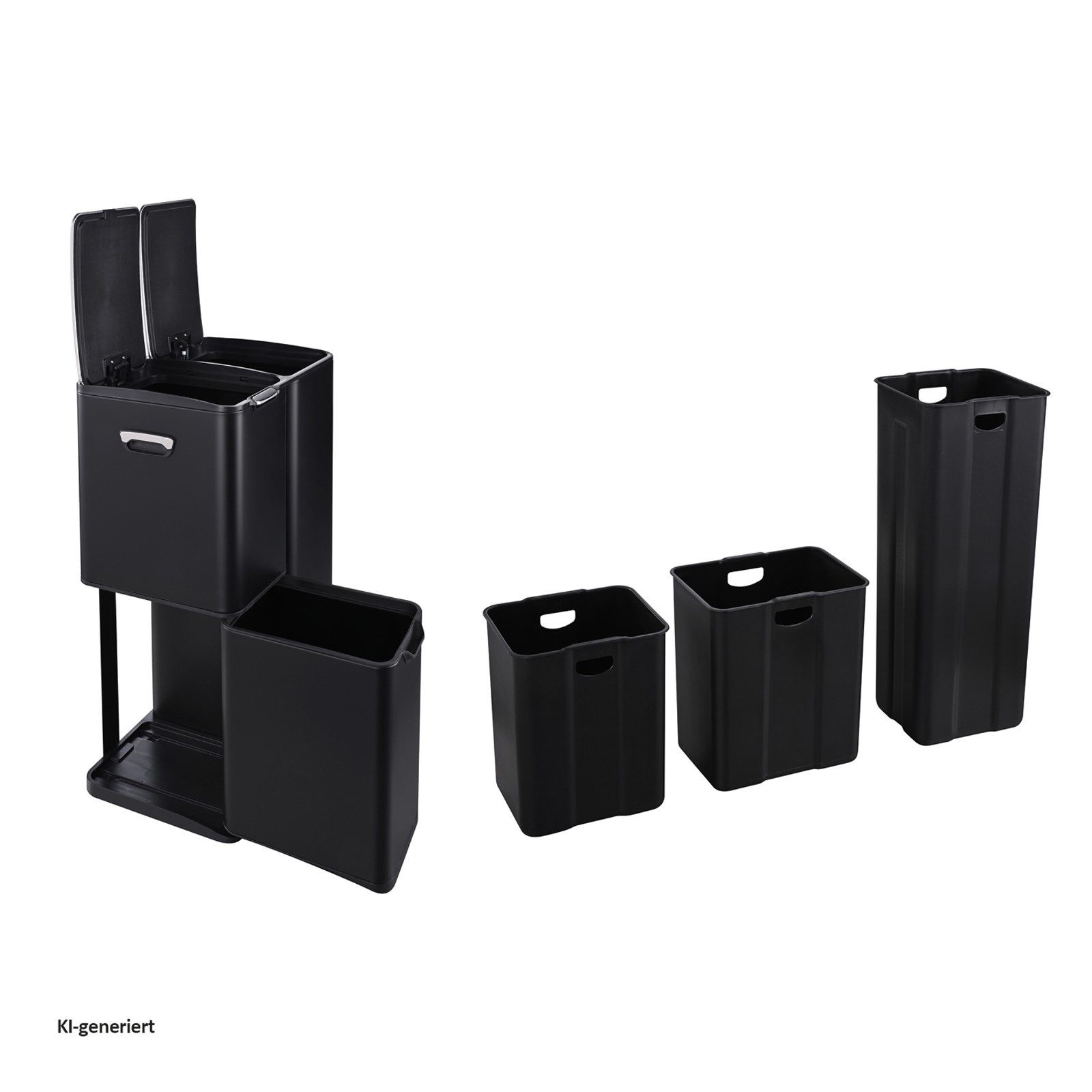 HTI-Living Mülleimer Mülleimer Edelstahl mit 3 Behältern Schwarz, 3 in 1 – Bild 4 von 4