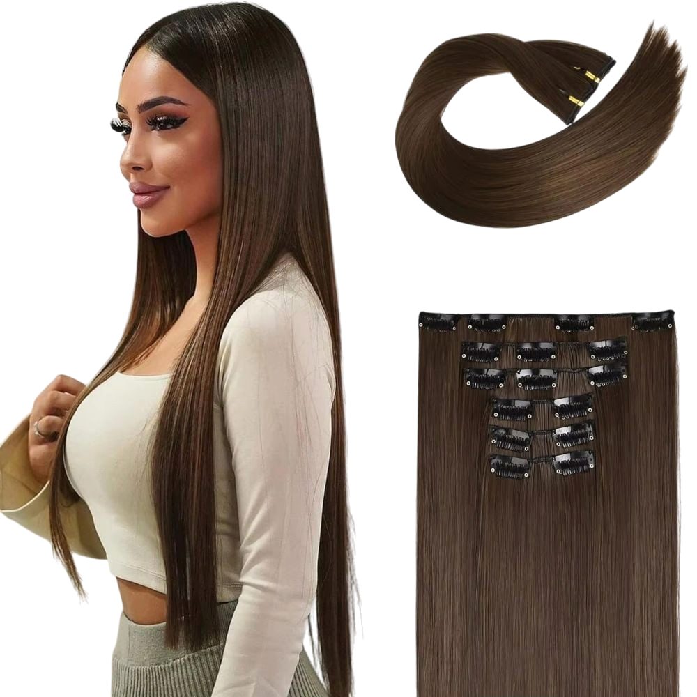 Kunsthaar-Extension Clip-in Haarverlängerung lang dicht leicht synthetisch Damen DE.