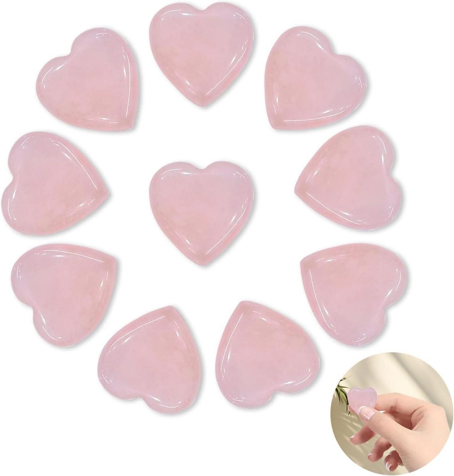 Edelstein 10er Set Rosenquarz Kristalle 2 cm Herzform - Rosa Edelsteine für