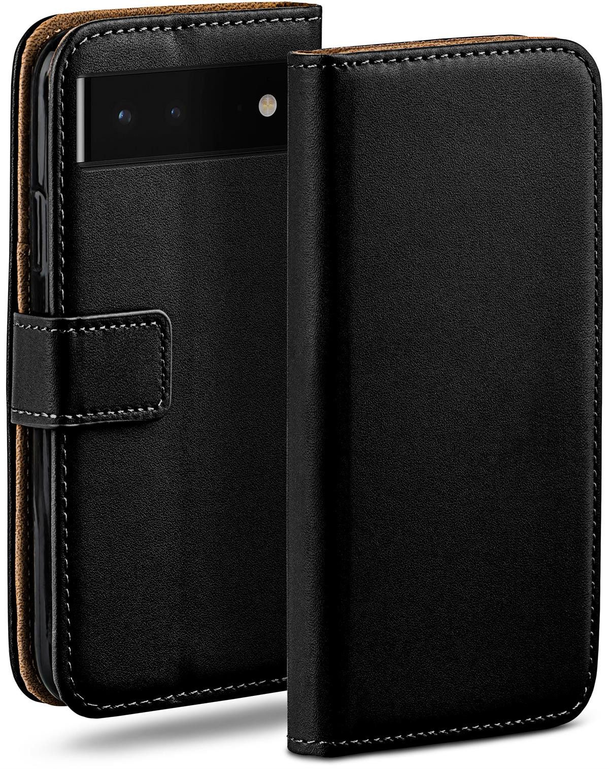 moex Handyhülle für Google Pixel 6 Hülle Klappbar Book Case Schwarz 6,4 Zoll, Klapphülle Kartenfach Flip Cover Handytasche Leder Optik Schutzhülle