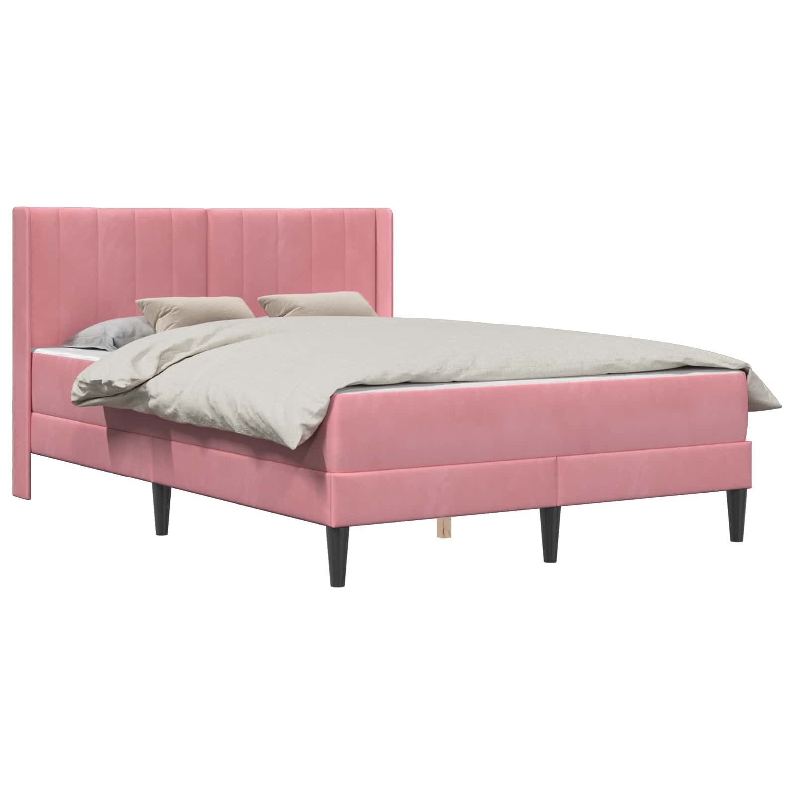 Bett Bettgestell mit Matratze mit Kopfteil Rosa 140 x 190 cm Samt