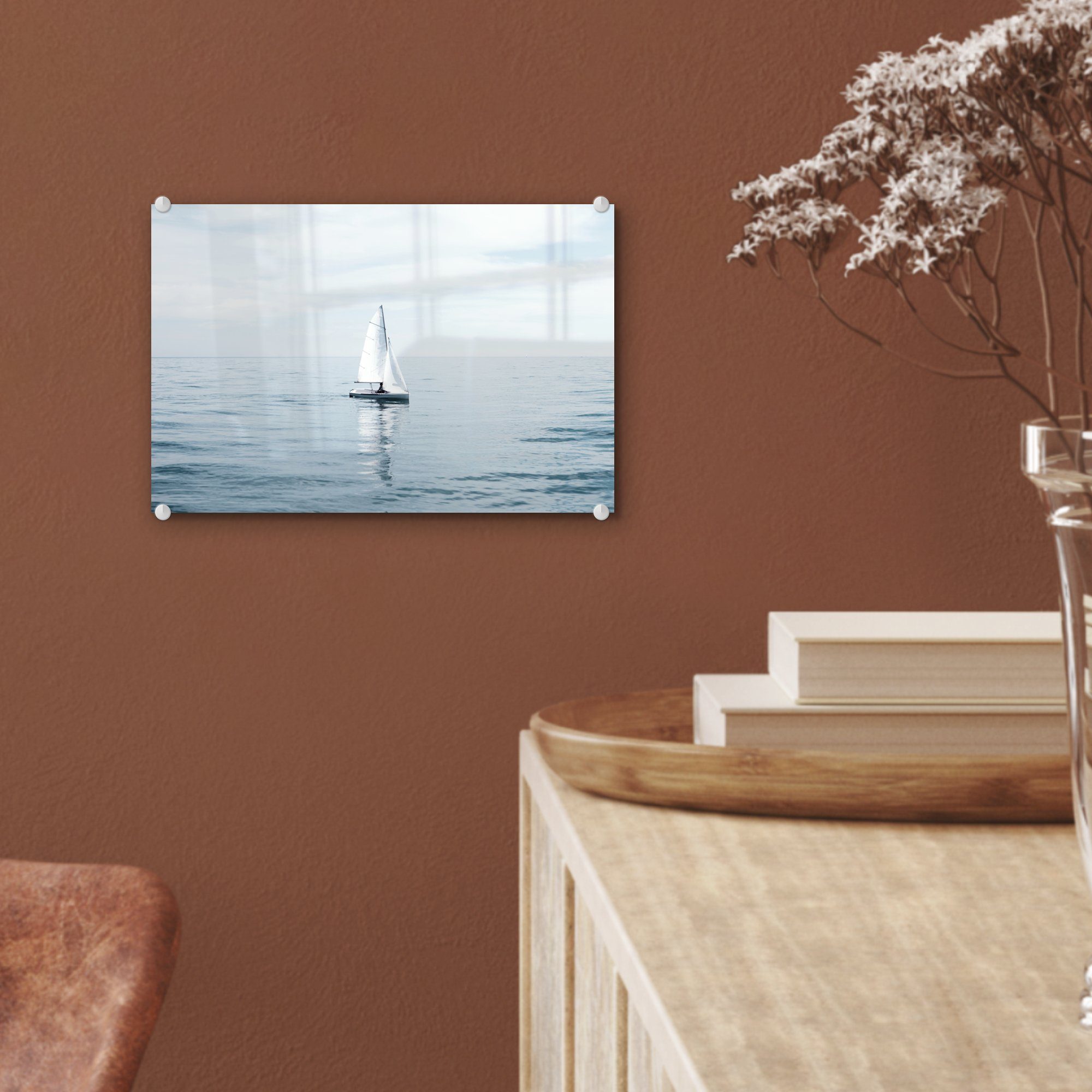 auf Glasbilder (1 Glas - Meer - Segelboot Bilder St), Foto Blau, Acrylglasbild auf Wanddekoration - Wandbild MuchoWow Glas - -