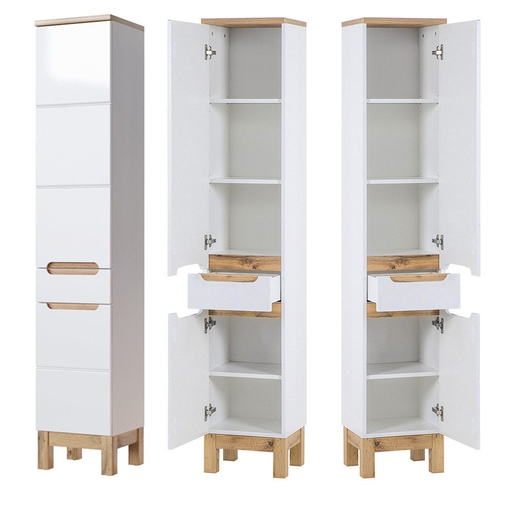 Lomadox Hochschrank SOLNA-56 Badezimmer Hochglanz weiß günstig online kaufen