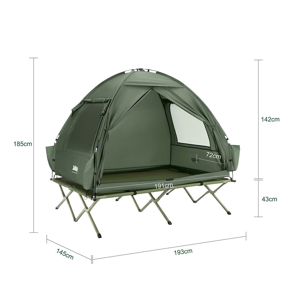 SoBuy Angelzelt OGS32-II-L-GR-TP, Campingzelt mit Luftmatratze, 2-Personen-Zelt, Personen: 2 (2er Set), Komplettset mit Faltgestell, Zubehör und Regenschutz