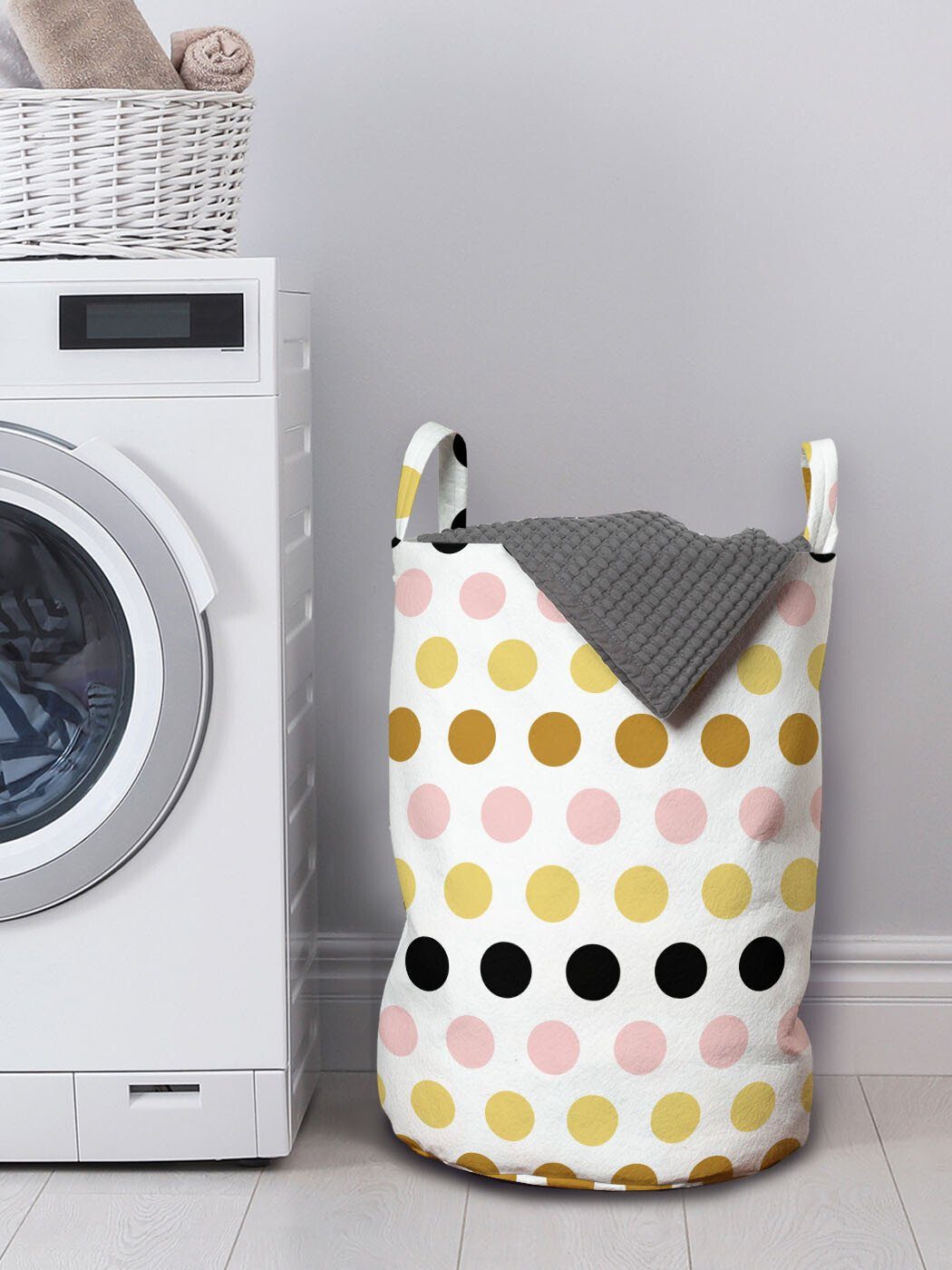 Abakuhaus Wäschesäckchen Wäschekorb mit Kordelzugverschluss für Symmetrische Runde Waschsalons, Punktmuster Kunst Griffen