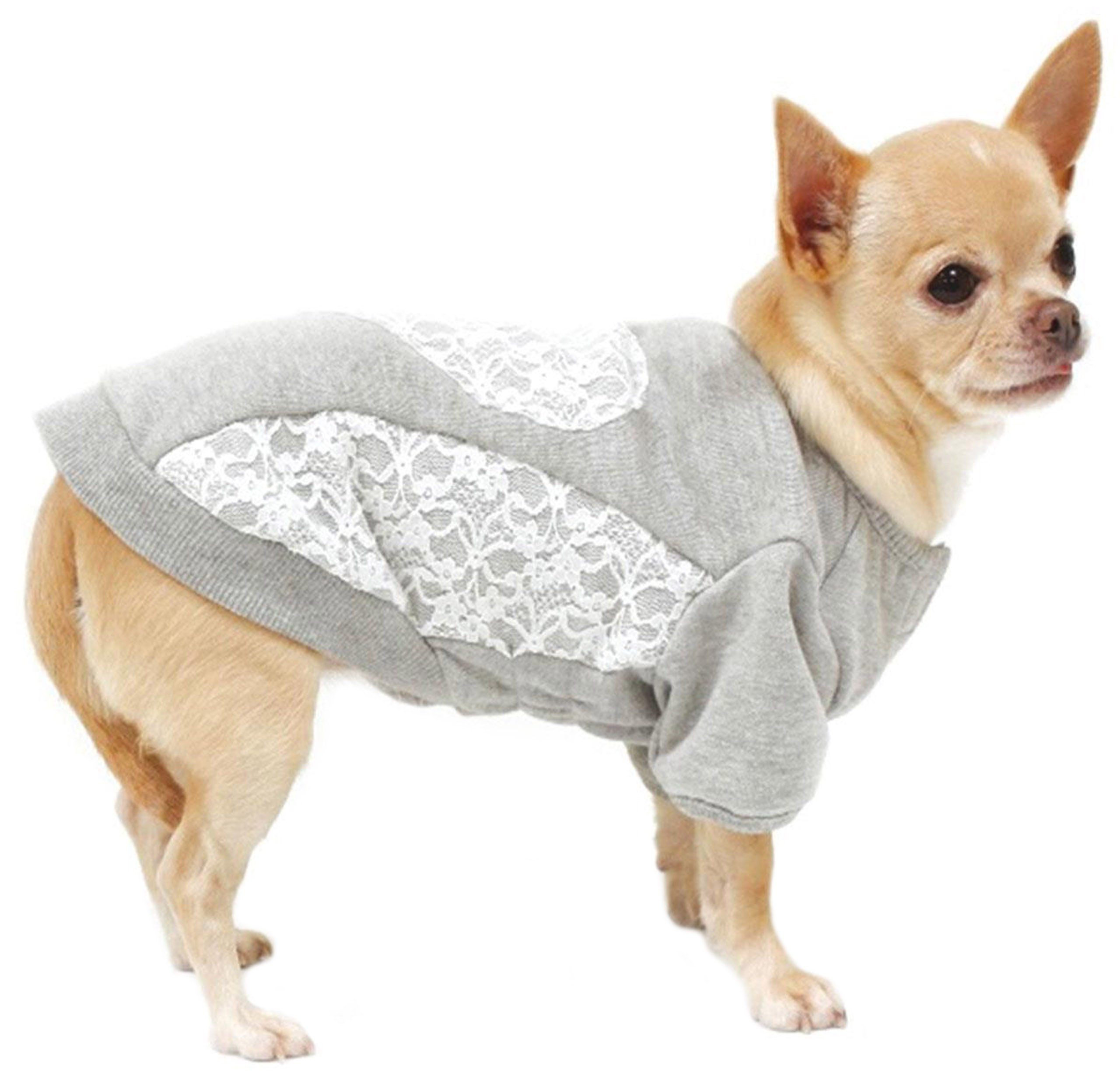 Hundehemd Grauer Hundepullover aus Baumwolle mit Details aus Spitze 25 cm