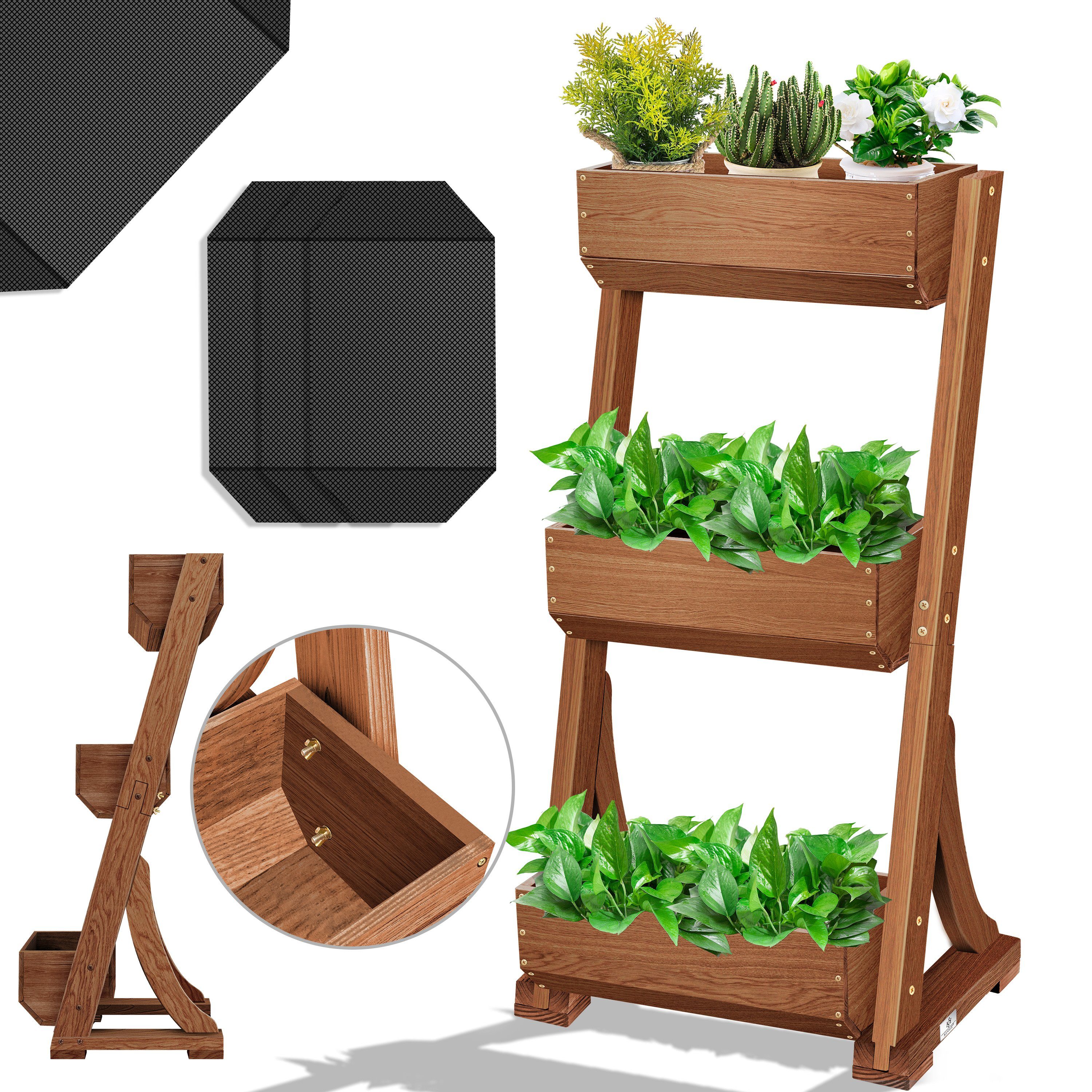 KESSER Hochbeet, mit Etagen Premium Blumenkasten Blumentreppe Gemüsebeet Blumenbeet